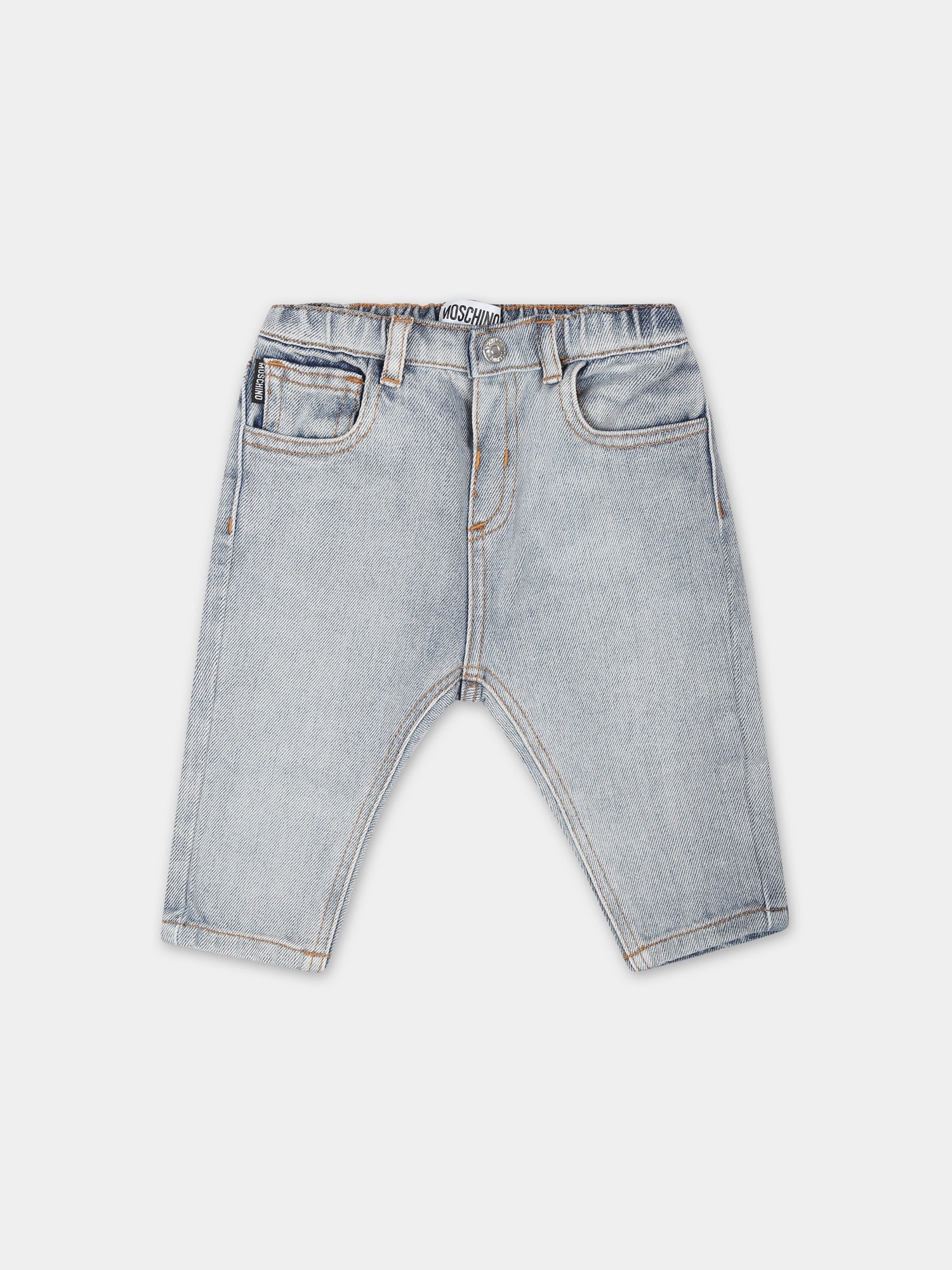 Jeans blu per neonati con Teddy Bear,Moschino Kids,MUP04I L0E01 40504