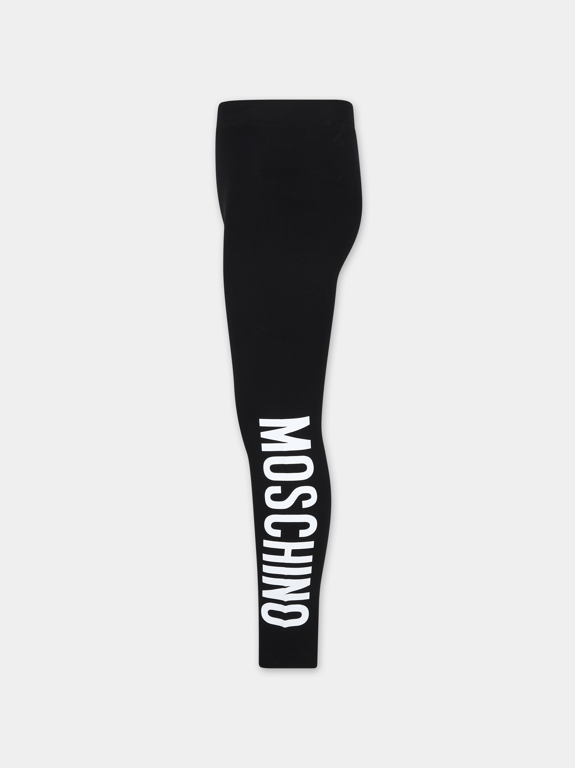 Leggings neri per bambina con logo,Moschino Kids,HAP04X LBA11 60100