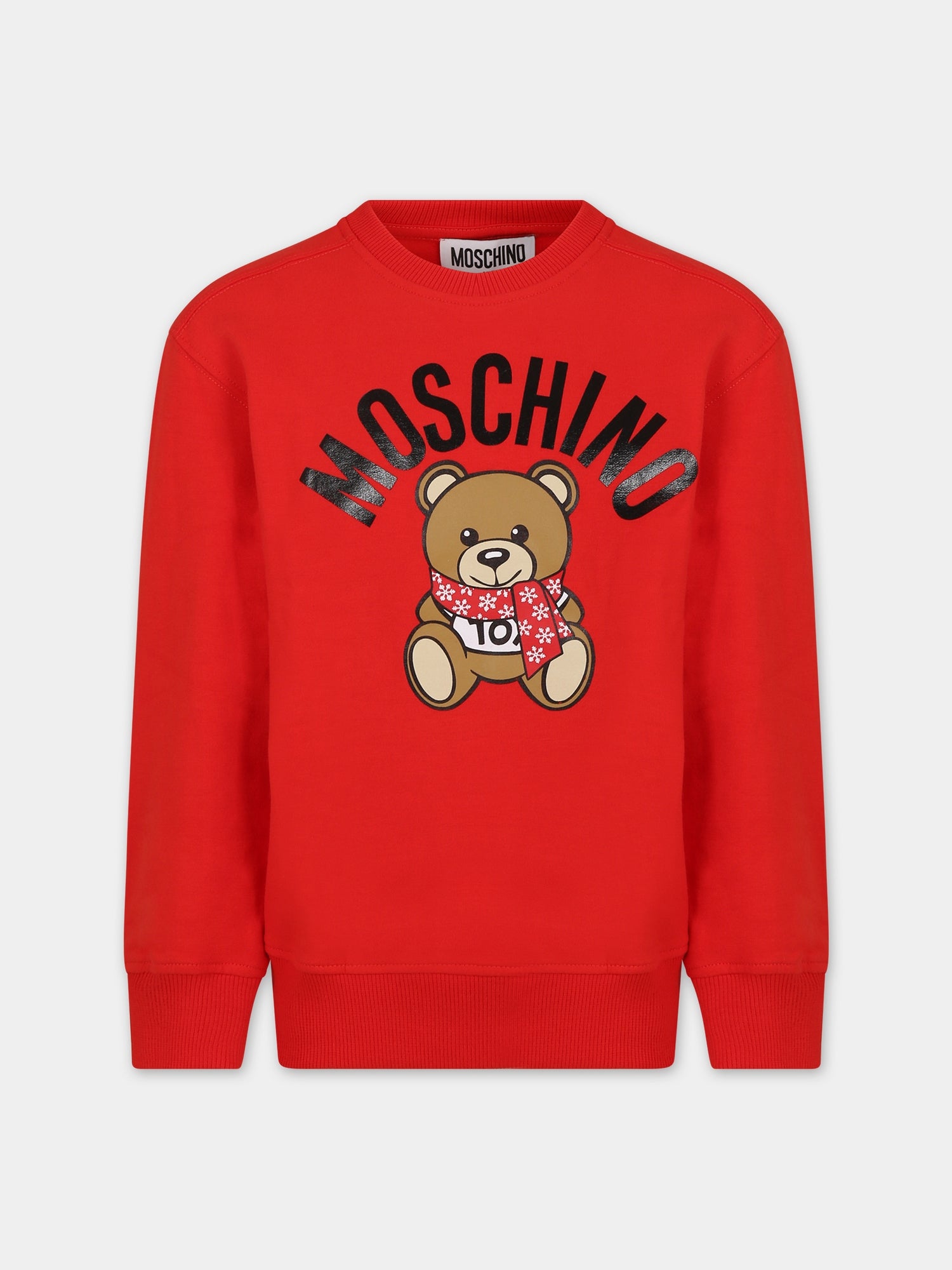 Felpa rossa per bambino con Teddy Bear e logo,Moschino Kids,HUF07H LDA53 50109