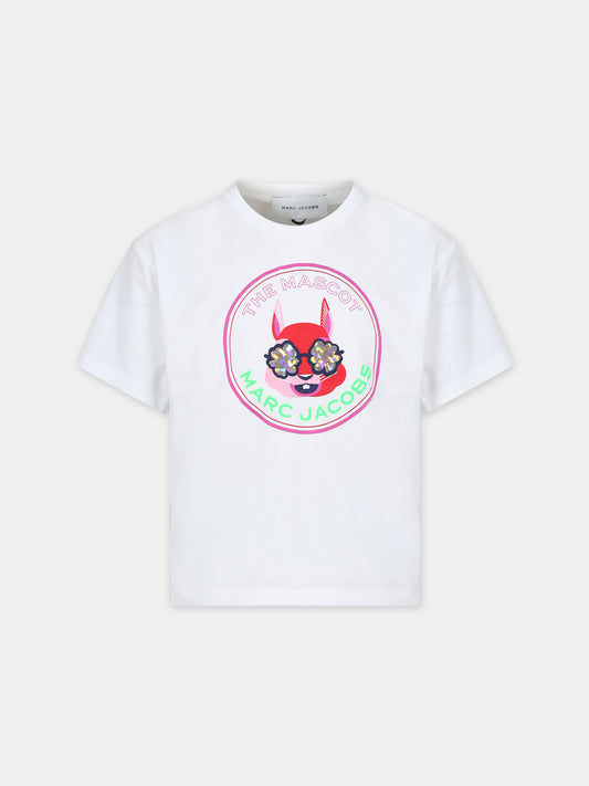 T-shirt bianca per bambina con stampa coniglio,Little Marc Jacobs,W15615 10B