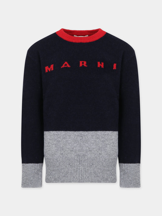 Maglione blu  per bambini con logo,Marni Kids,M00932 0M803