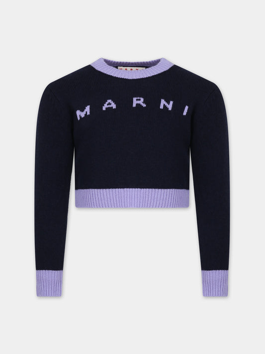 Maglione blu per bambina con logo,Marni Kids,M00993 0M803