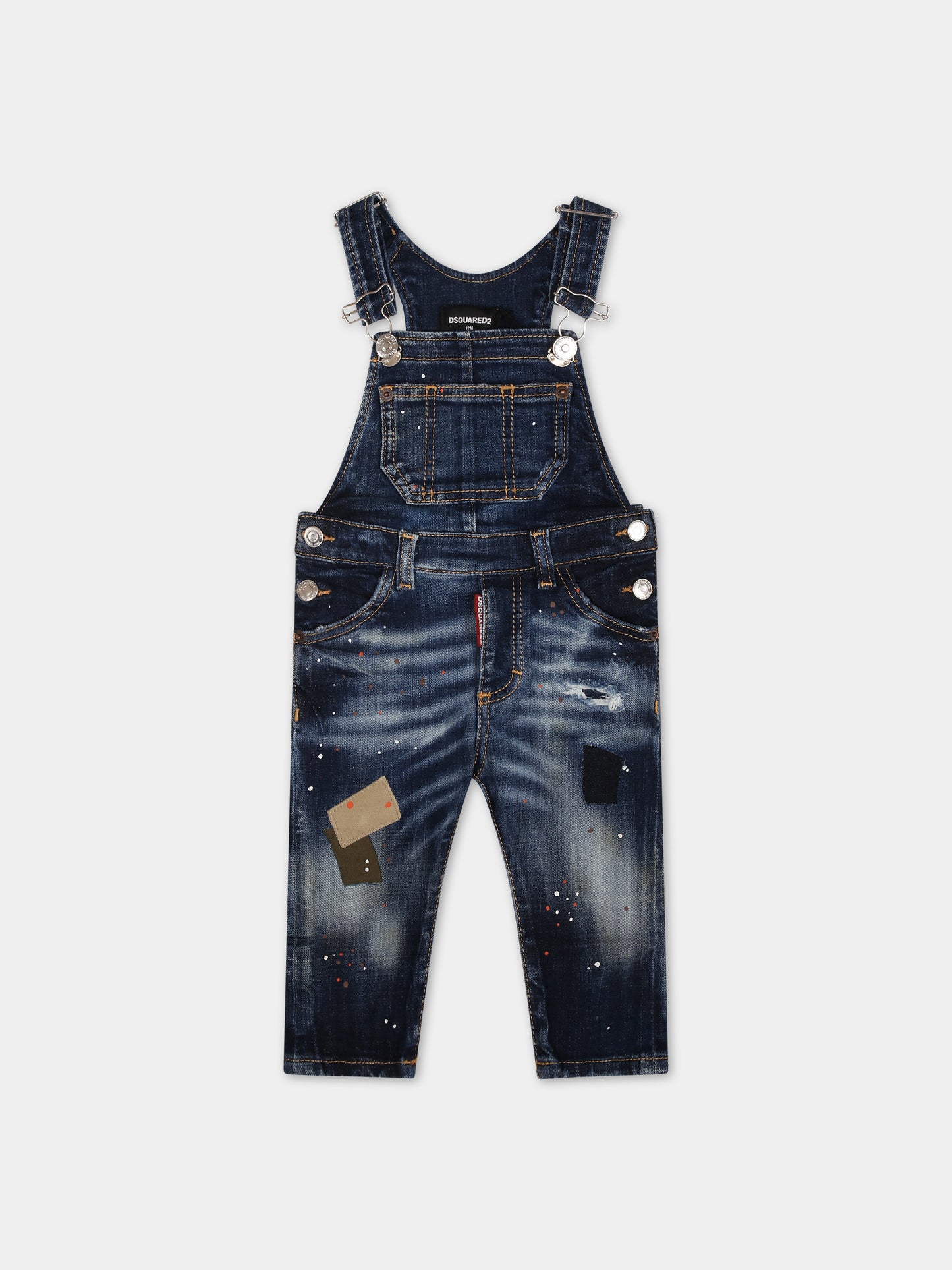 Salopette denim per neonato con macchie di colore,Dsquared2,DQ02XK D0A5T DQ01