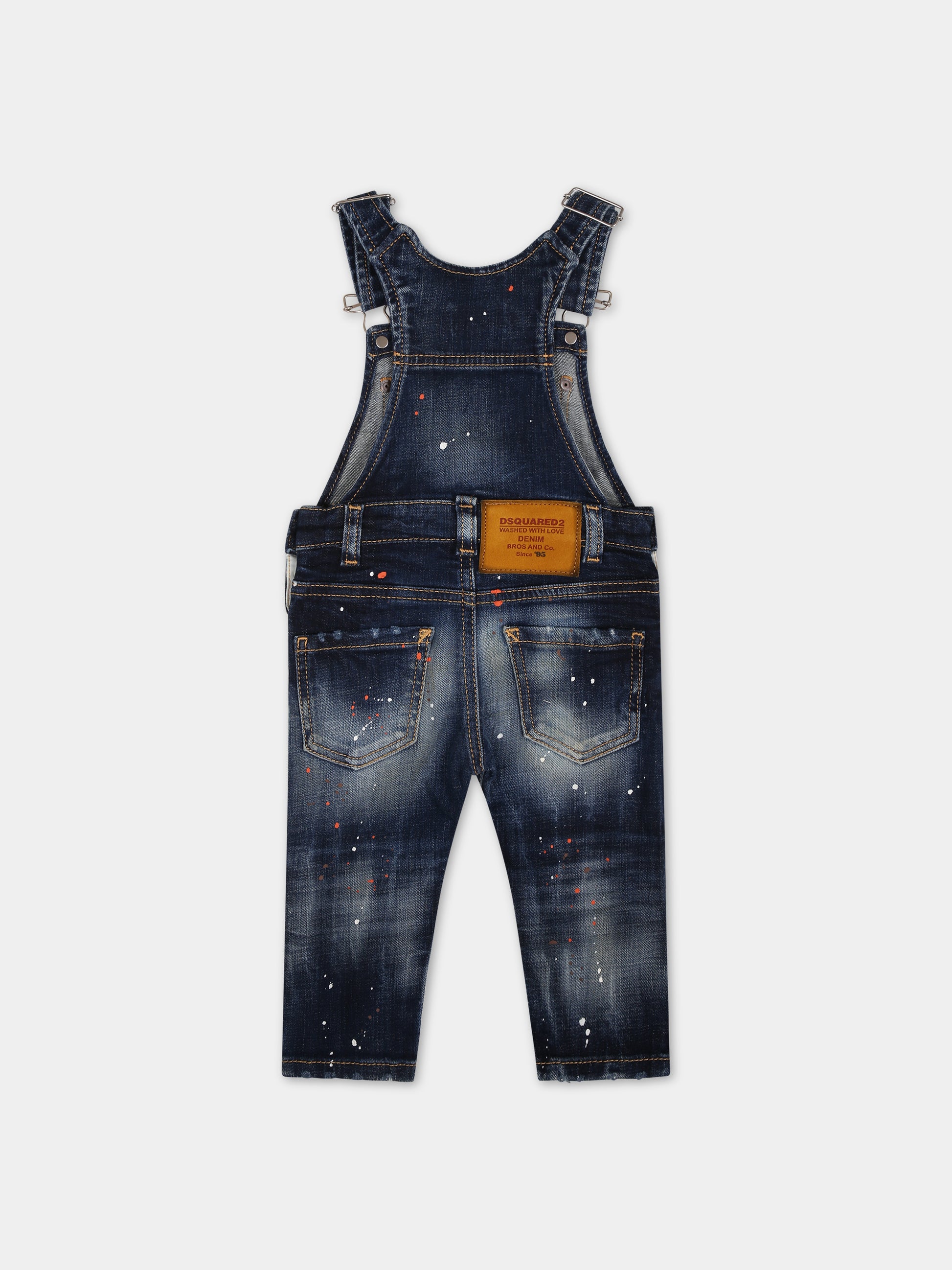 Salopette denim per neonato con macchie di colore,Dsquared2,DQ02XK D0A5T DQ01