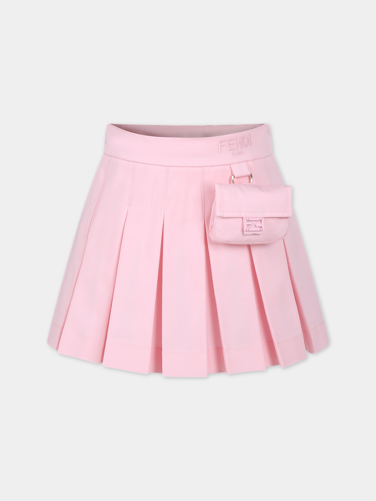 Gonna rosa per bambina con logo Fendi e baguette,Fendi Kids,JFE134 ADEH F0QE5