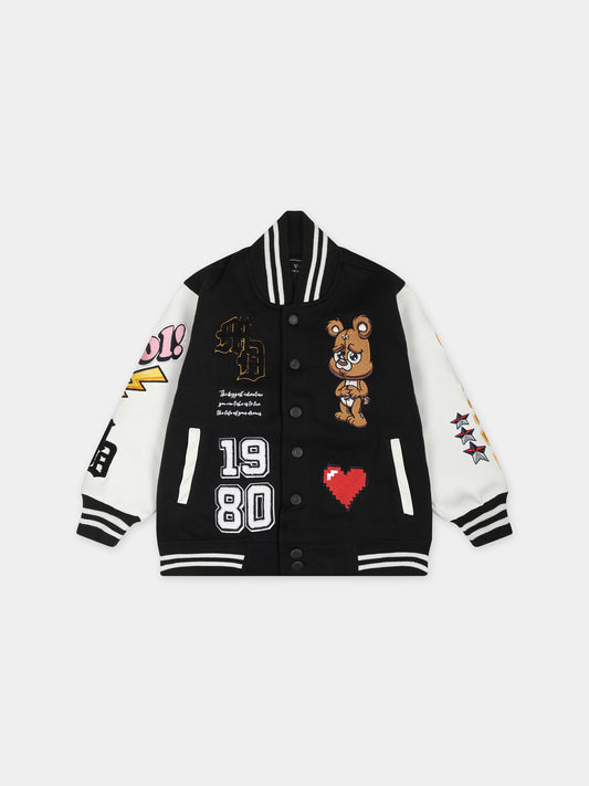 Bomber nero per neonati con ricami e scritta,Vosch,VDC004