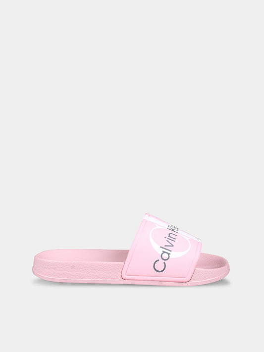 Ciabatte rosa per bambina con logo,Calvin Klein Kids,V3A0 80849 1688359