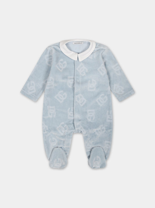 Tutina celeste per neonato con logo,Dolce & Gabbana Kids,L1JO4U G7G3Y B0276