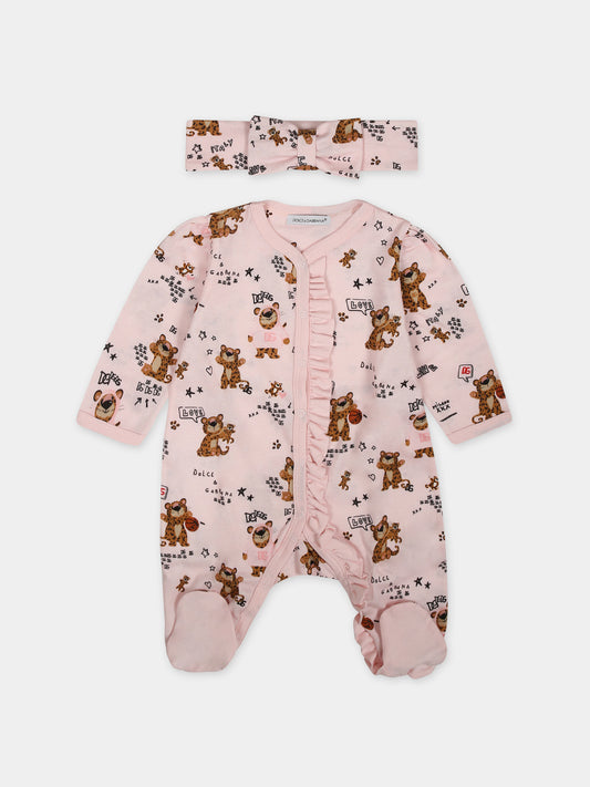 Set rosa per neonata con logo e leopardi,Dolce & Gabbana Kids,L2JG22 G7G4M HF4HN