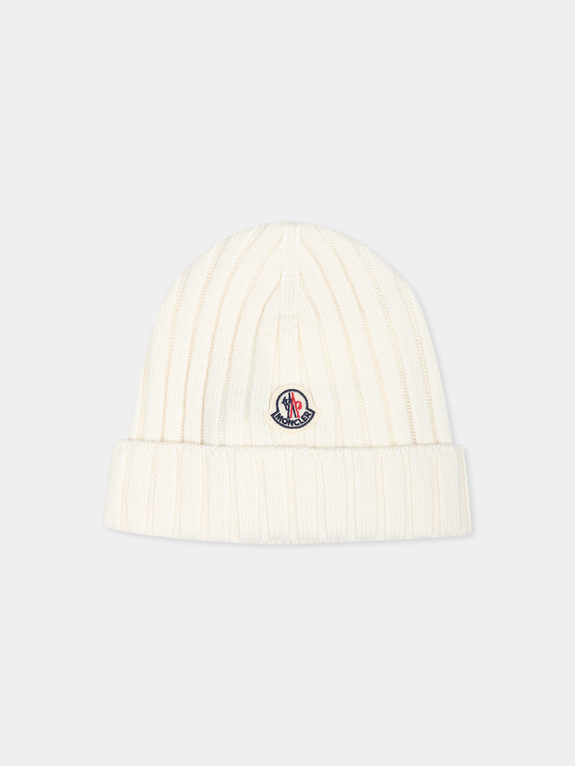 Berretto bianco per neonati con logo,Moncler Kids,J2951 3B00002 M1131 030
