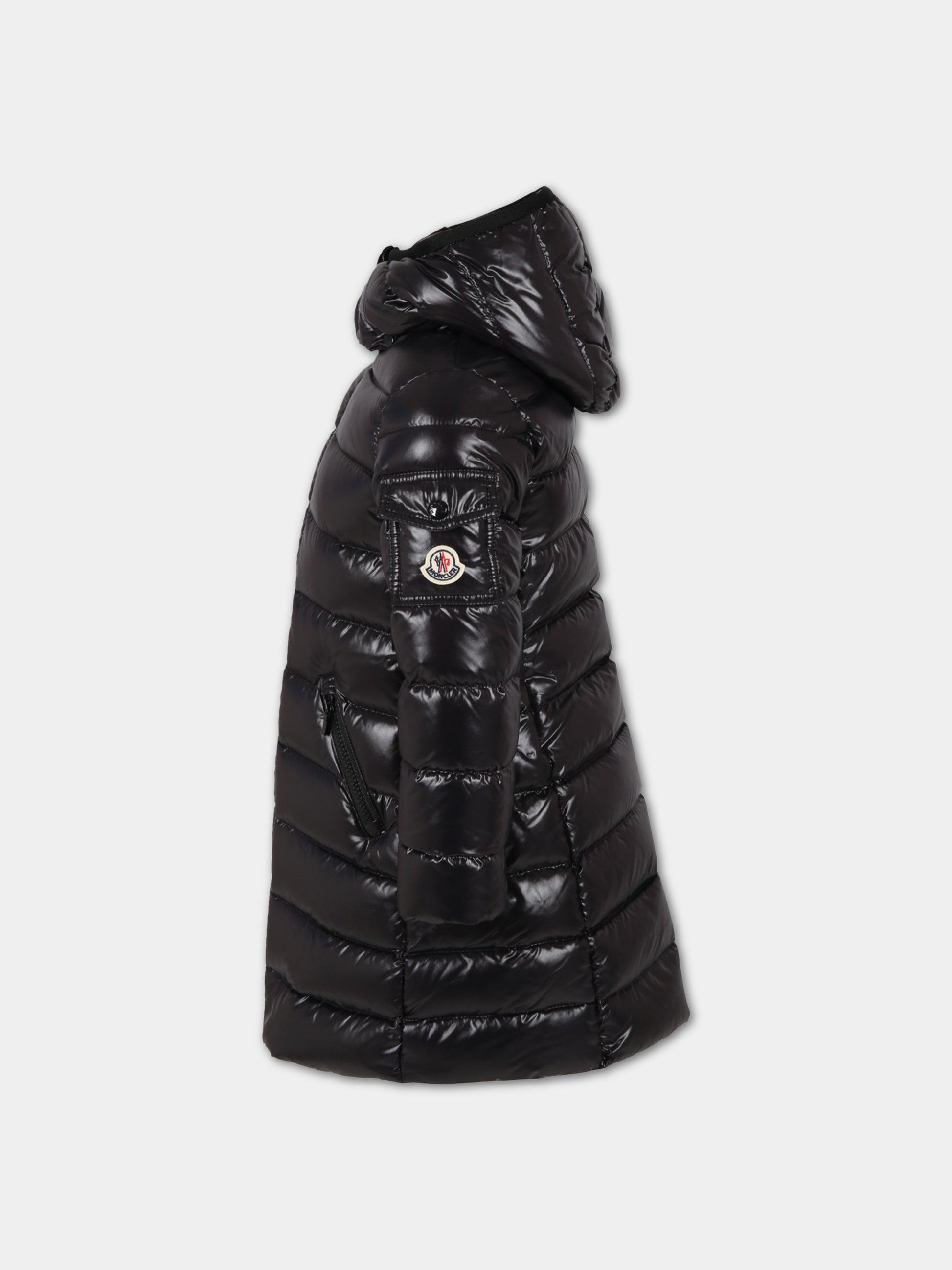Piumino Moka nero per bambina con patch,Moncler Kids,J2954 1C50110 68950 999