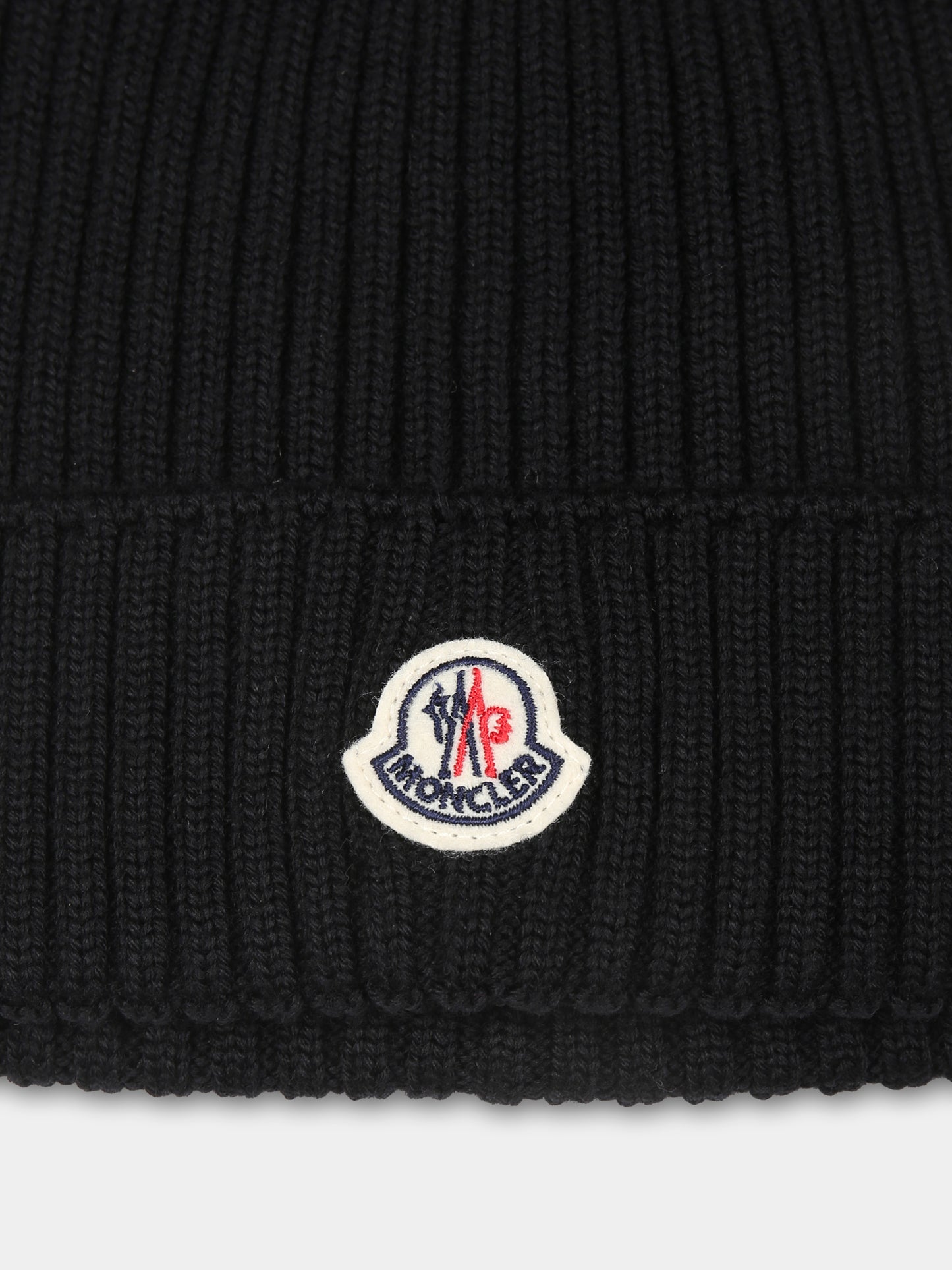 Berretto nero per bambini con logo,Moncler Kids,J2954 3B00012 M1131 999