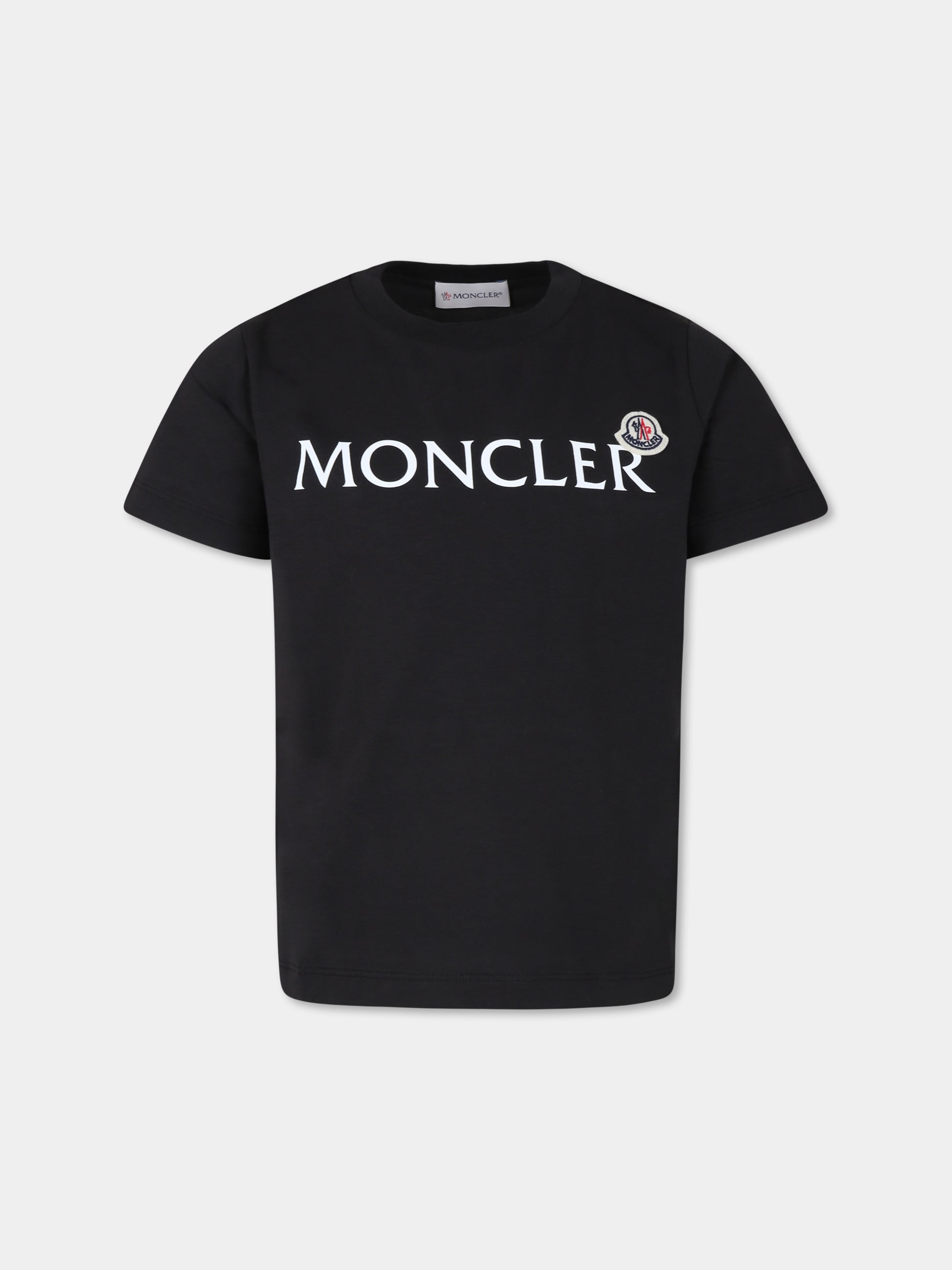 T-shirt nera per bambini con logo,Moncler Kids,J2954 8C00003 89AFV 999