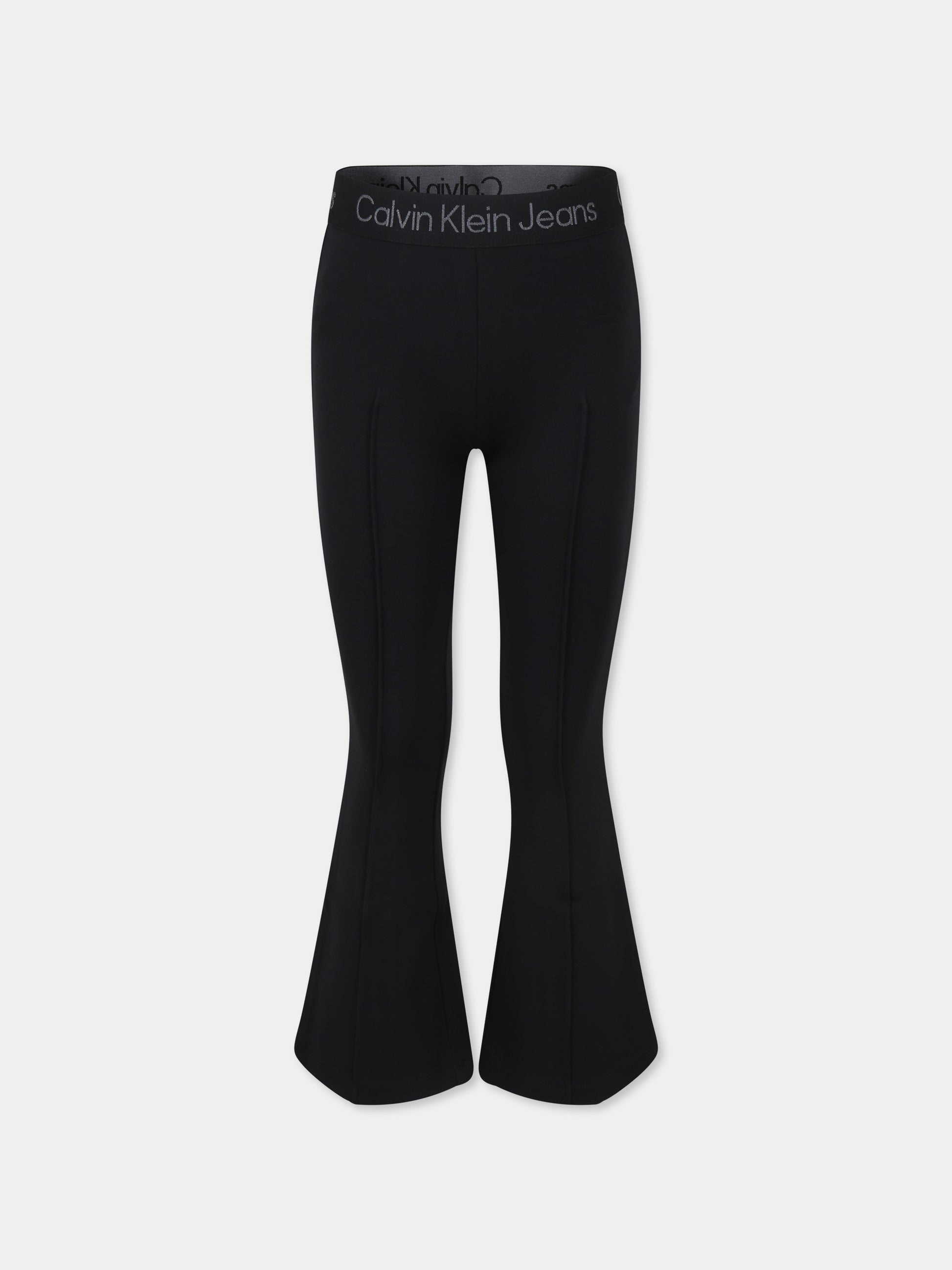 Leggings neri per bambina con logo,Calvin Klein Kids,IG0IG02518J BEH