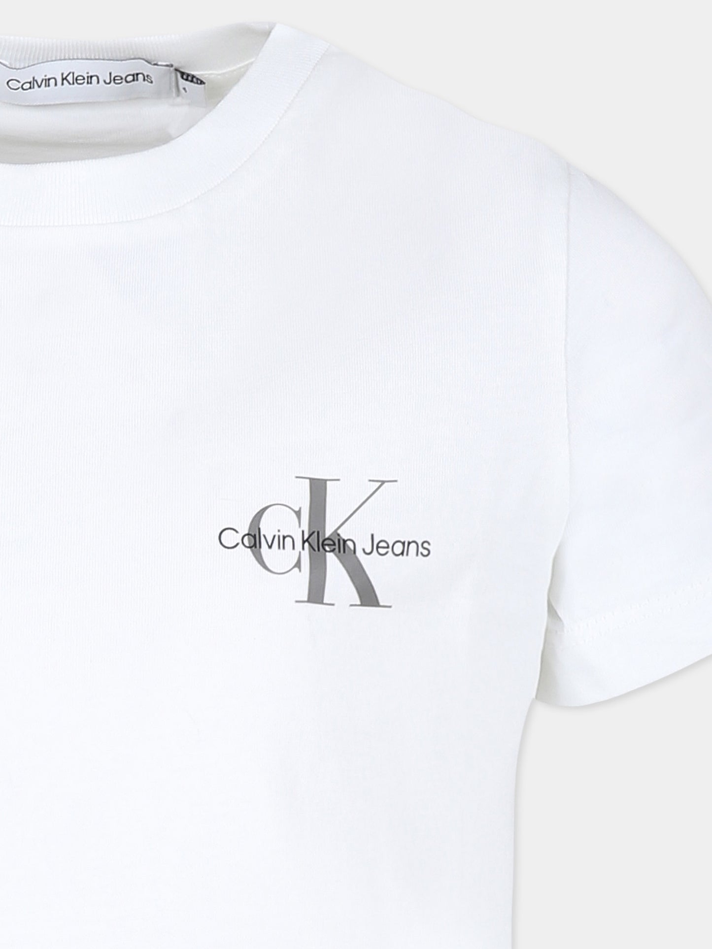 T-shirt bianca per bambini con logo,Calvin Klein Kids,IU0IU00624J YAF