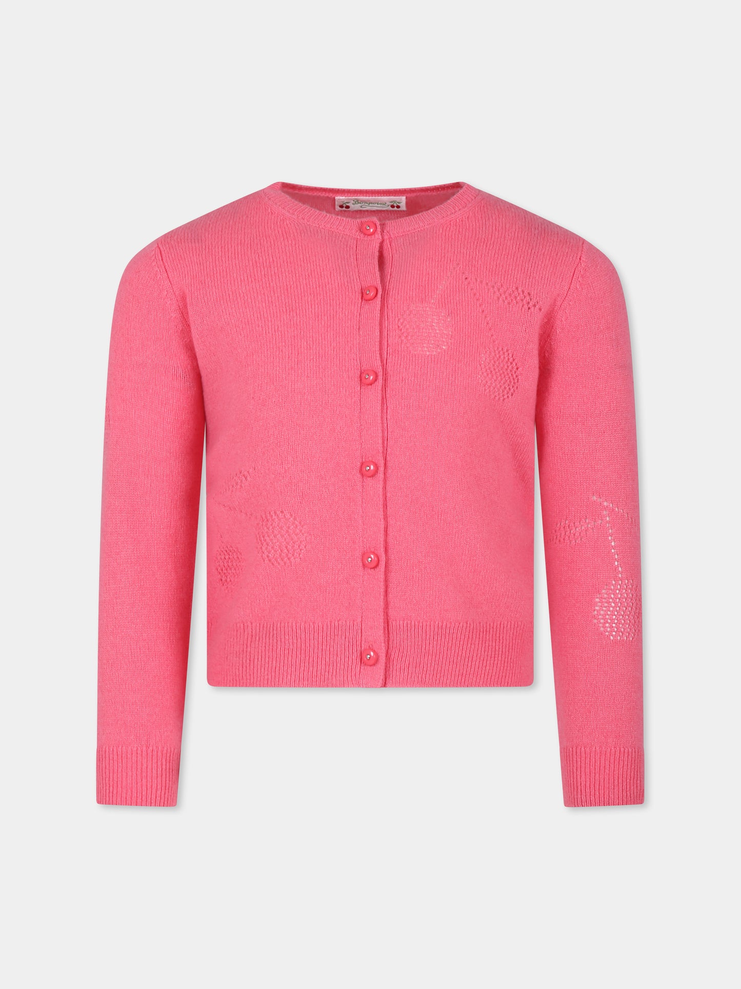 Cardigan rosa per bambina con ciliegie,Bonpoint,P04GCAK00003 028D