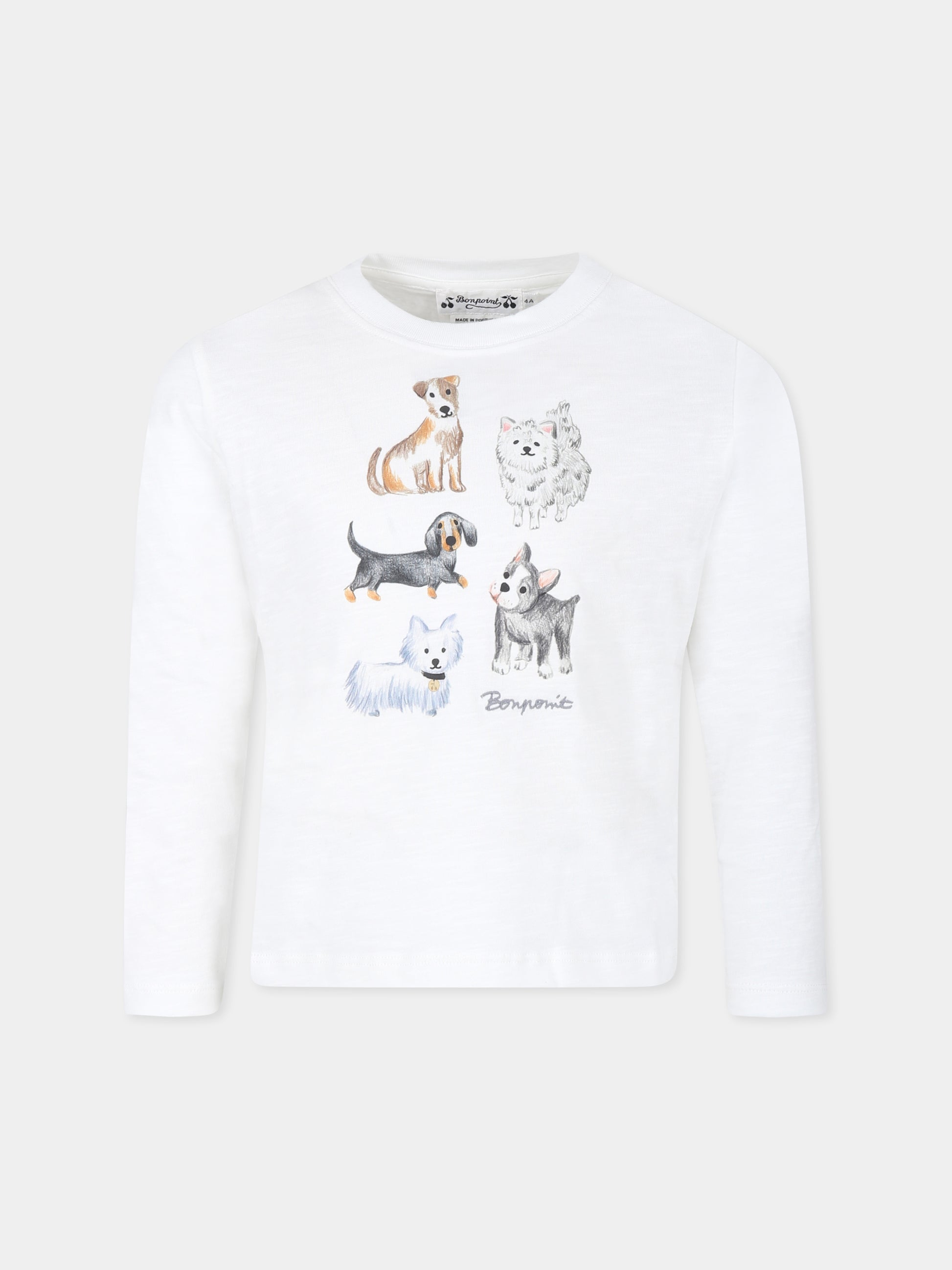 T-shirt bianca per bambini con stampa cani,Bonpoint,W04KTSK00001 102