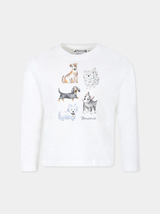 T-shirt bianca per bambini con stampa cani,Bonpoint,W04KTSK00001 102