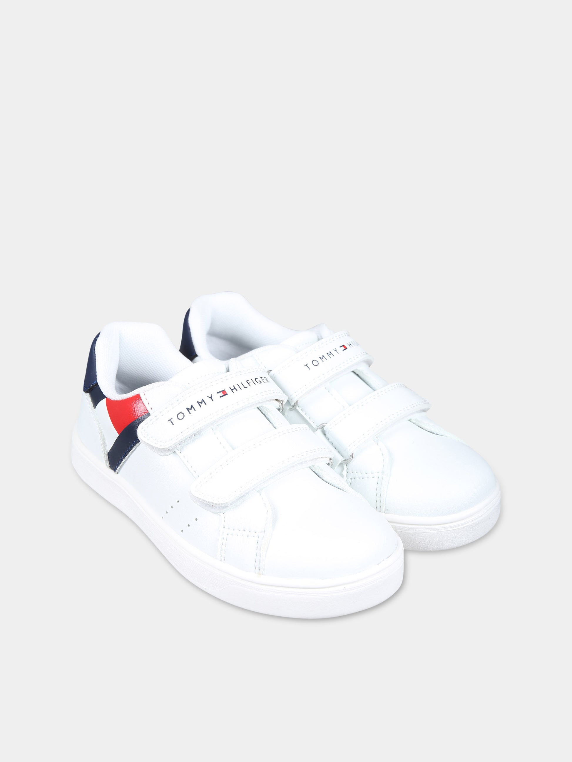 Sneakers bianche per bambini con bandierina e logo,Tommy Hilfiger Junior,T1B9 33327 1355100