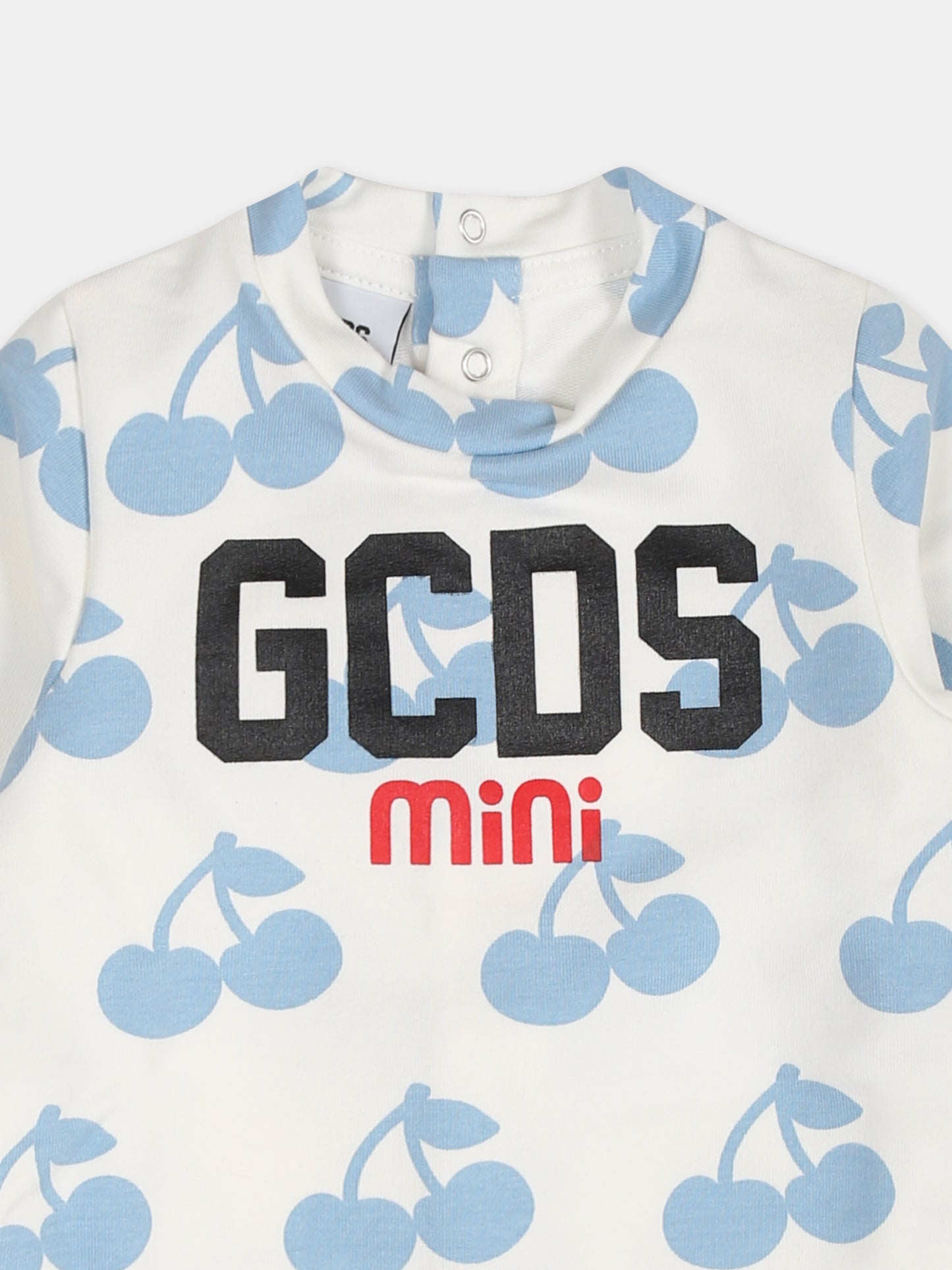 Tutina bianca per neonati con logo e ciliegie,Gcds Kids,GUY00K LDBA9 84530 