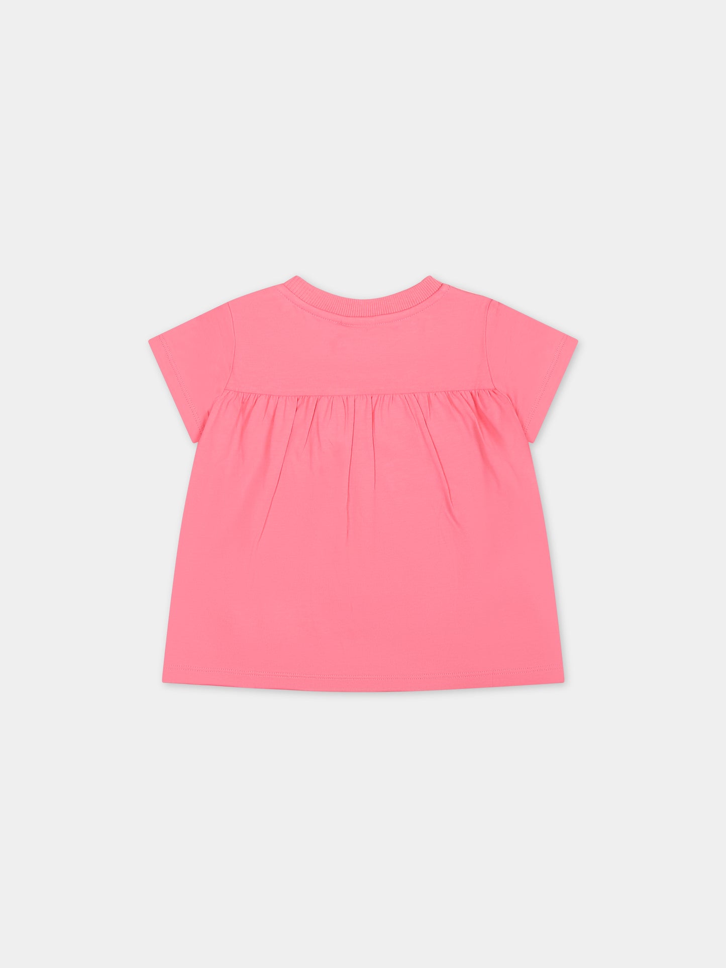 T-shirt rosa per neonata con stampa logo e ciliegie,Gcds Kids,GDM008 LBA00 51452 