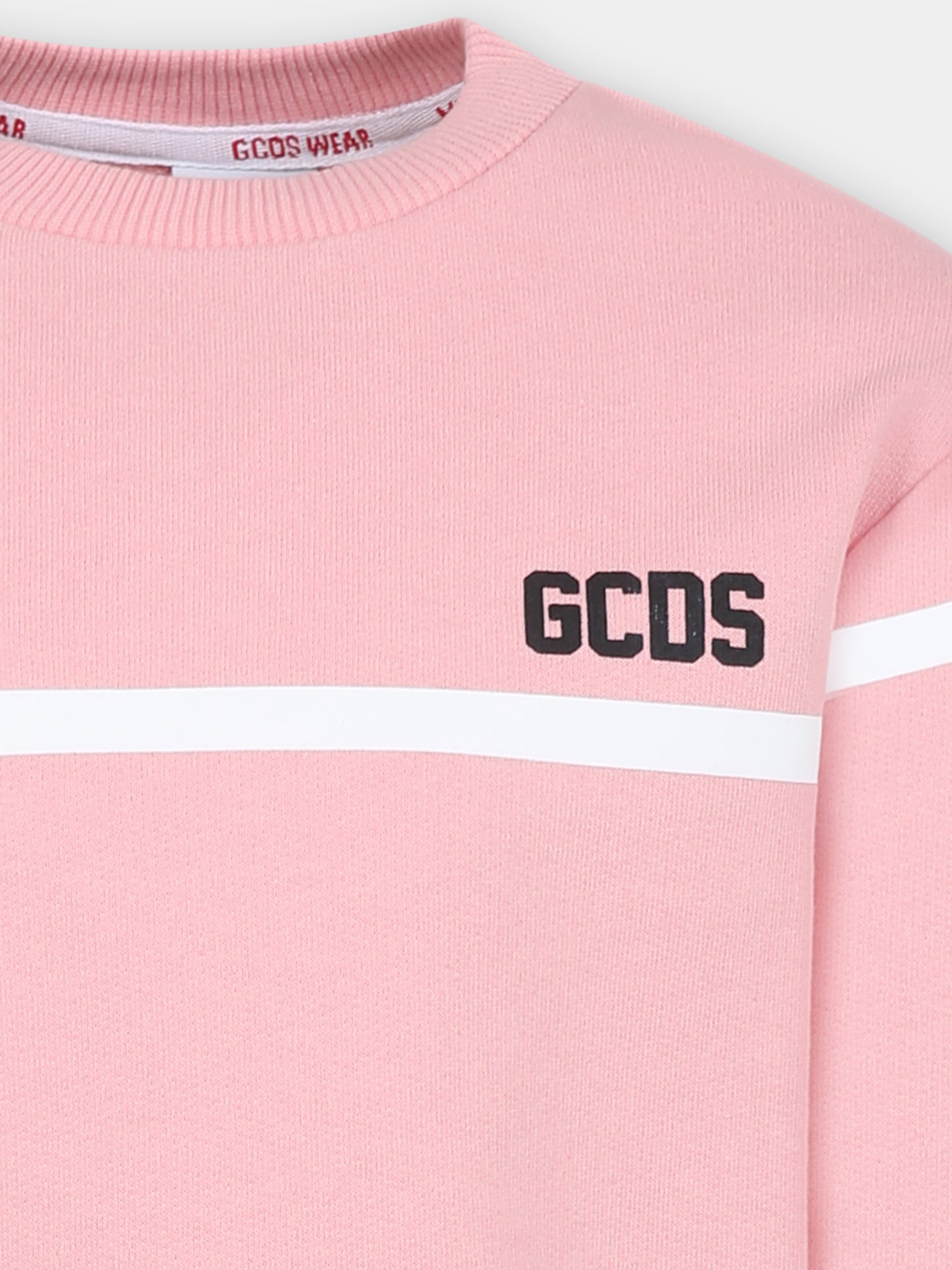 Felpa rosa per bambina con logo nero,Gcds Kids,DOF000 LCA52 51630