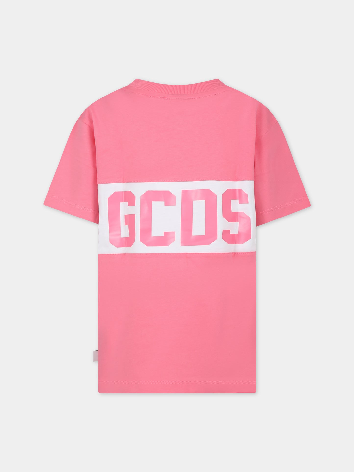 T-shirt rosa per bambina con logo bianco,Gcds Kids,DNM005 LAA22 51452