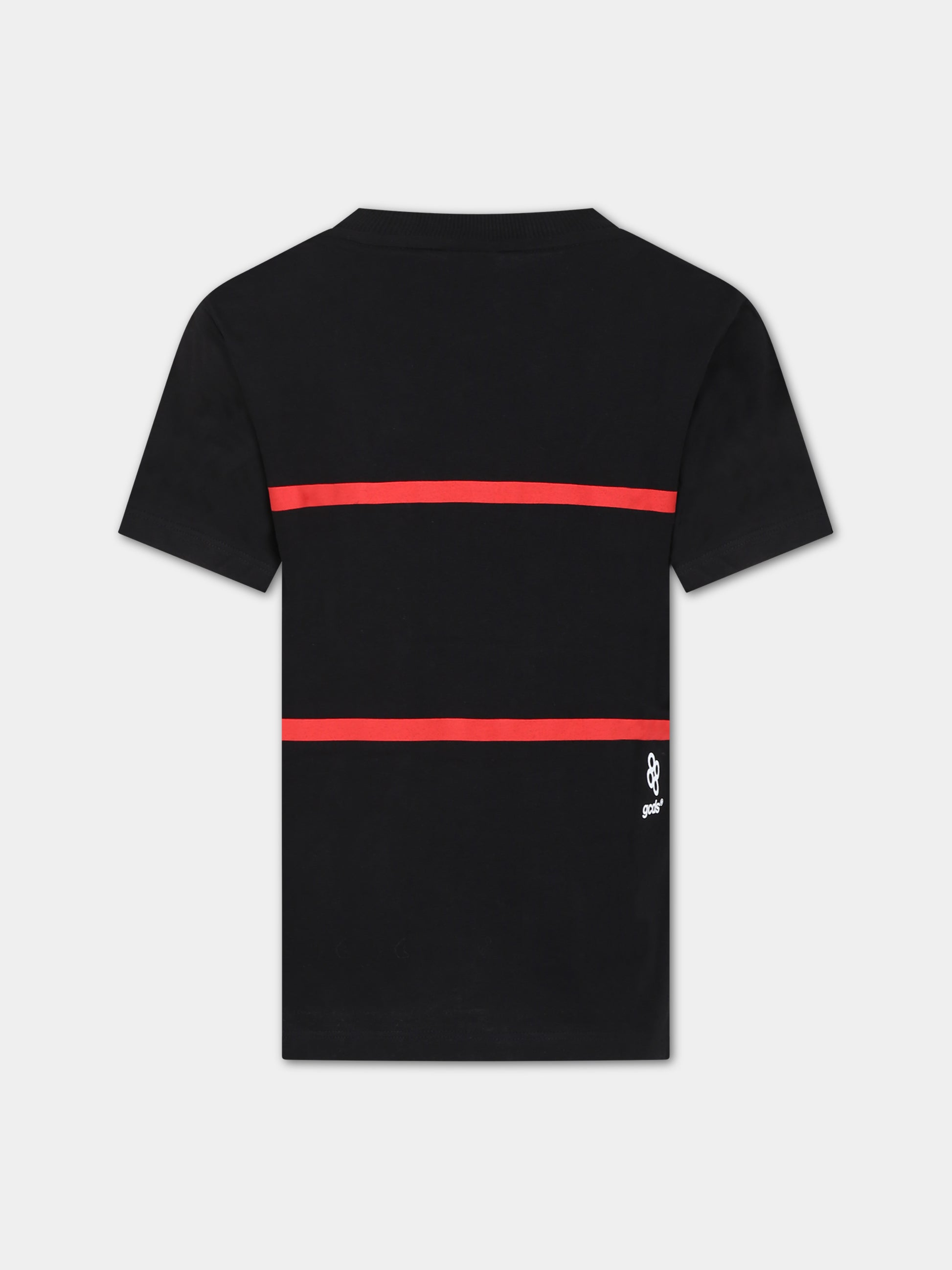 T-shirt nera per bambino con righe rosse,Gcds Kids,DUM00I LAA29 60100