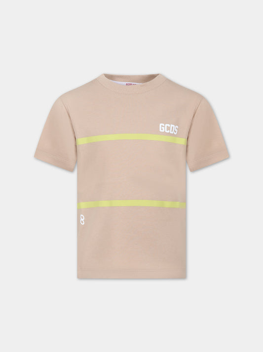 T-shirt beige per bambino con righe gialle,Gcds Kids,DUM00I LAA29 20379