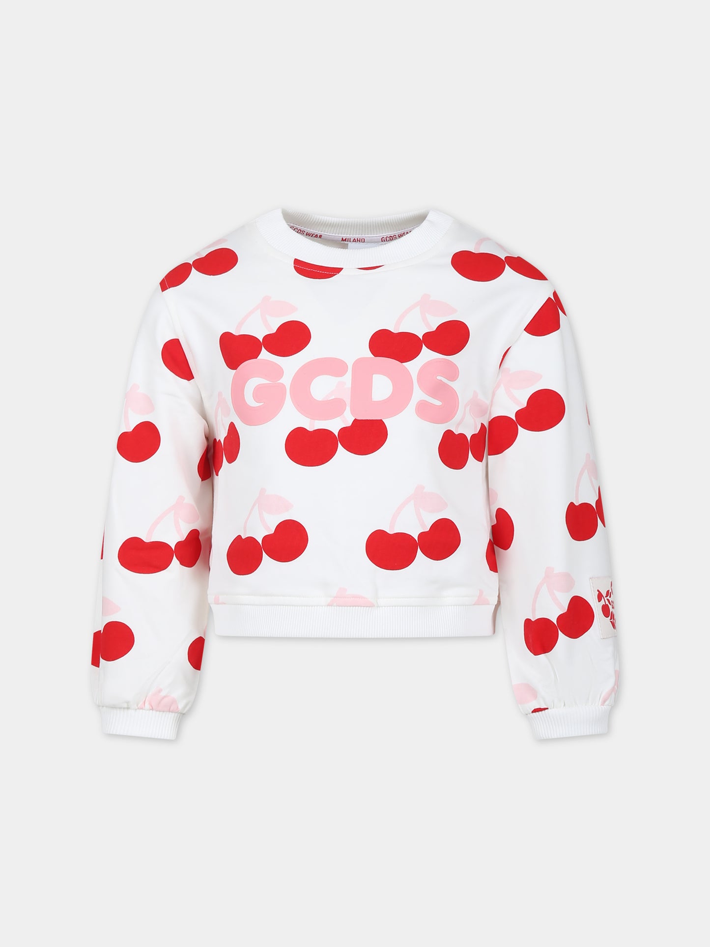Felpa bianca per bambina con ciliegie,Gcds Kids,DDF007 LDBA8 84527