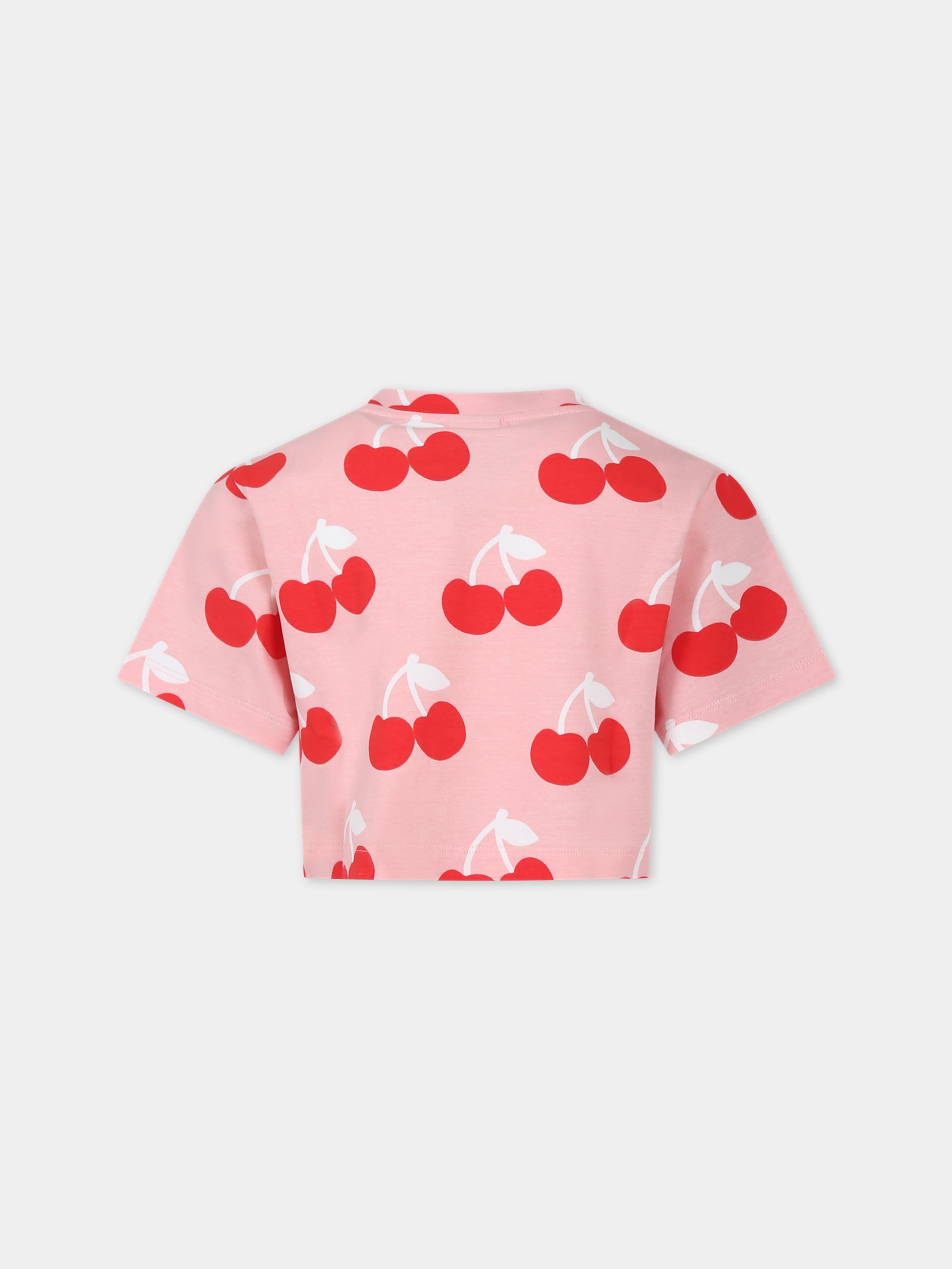 T-shirt rosa per bambina con stampa ciliegie all-over,Gcds Kids,DDM00G LBB0C 84526
