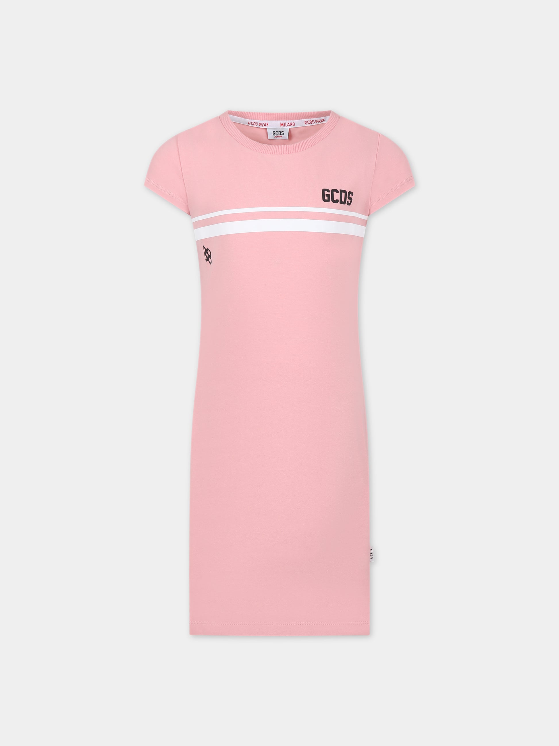 Vestito rosa per bambina con logo,Gcds Kids,DDV008 LBA36 51630