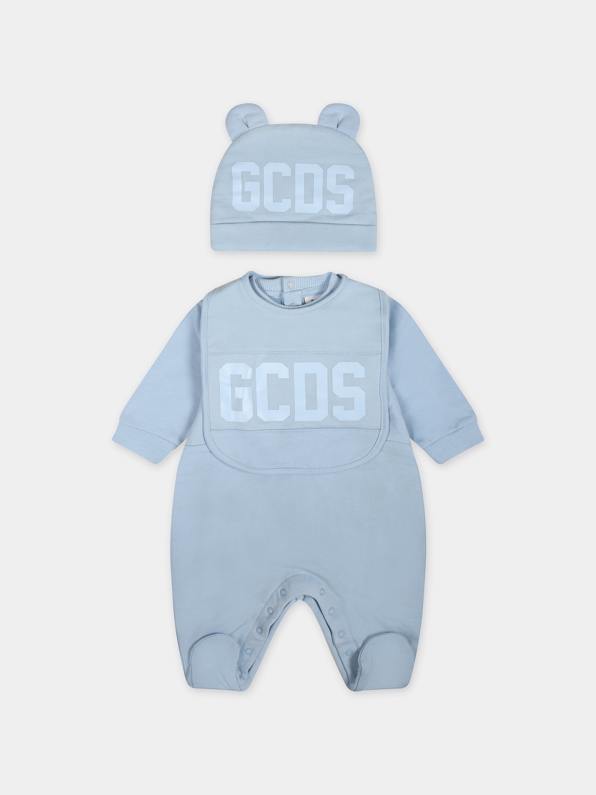 Set celeste per neonato con logo,Gcds Kids,GOY007 LDA26 40069