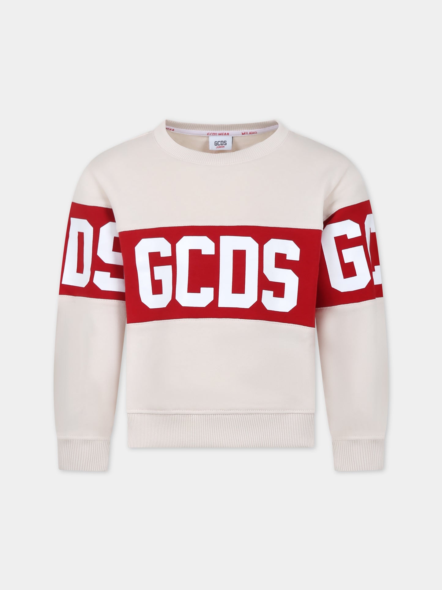 Felpa beige per bambini con logo,Gcds Kids,DOF005 LCA44 20325