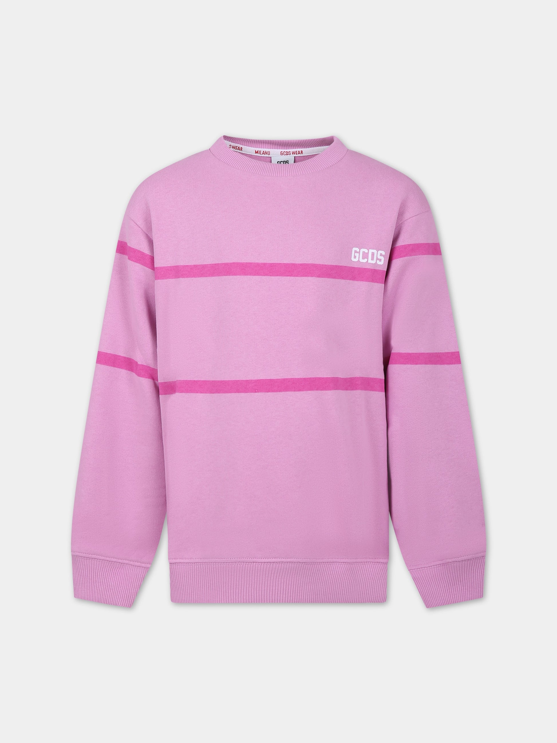 Felpa rosa per bambina con logo,Gcds Kids,DQF000 LCA52 50304