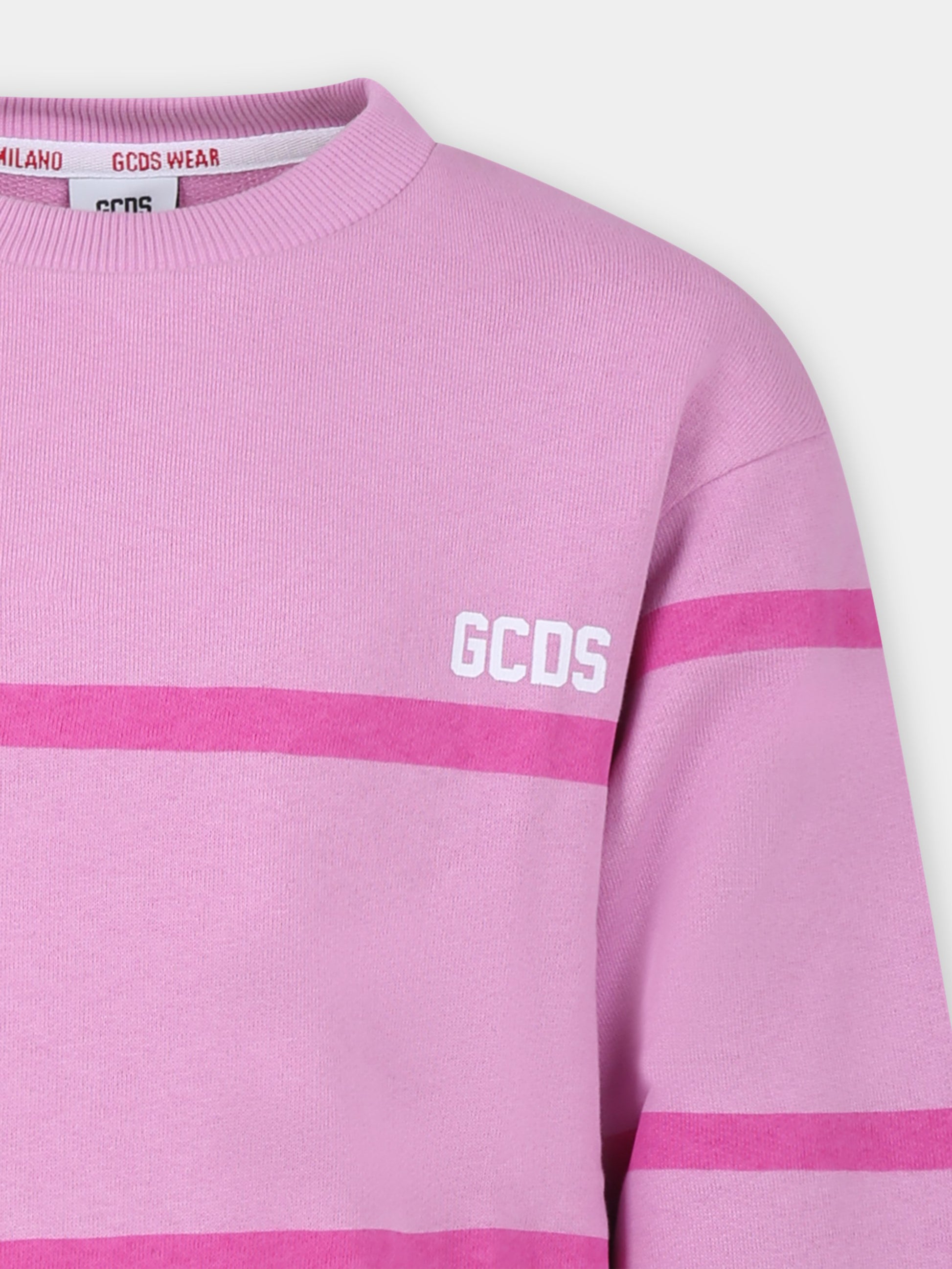 Felpa rosa per bambina con logo,Gcds Kids,DQF000 LCA52 50304