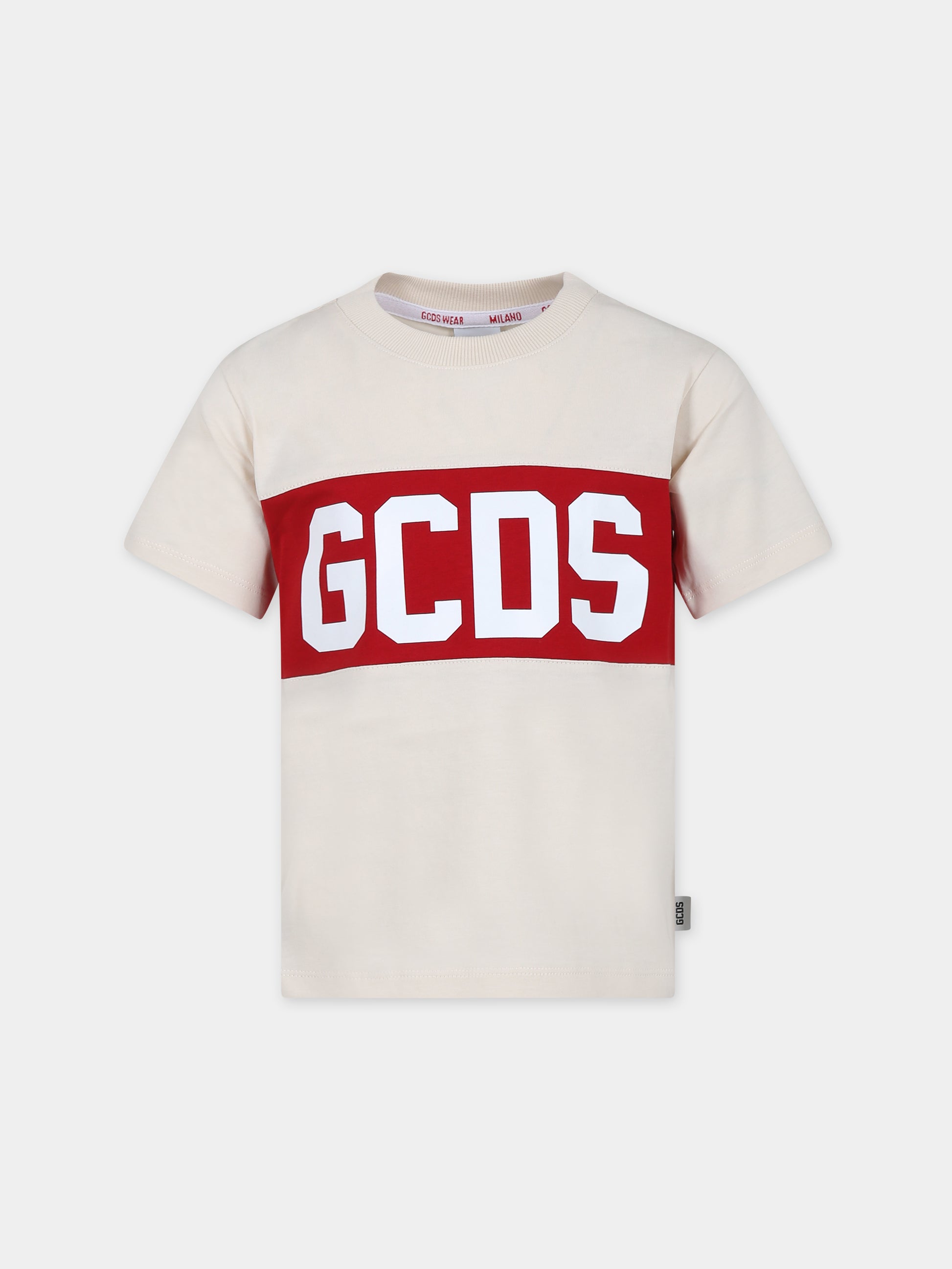T-shirt beige per bambini con logo,Gcds Kids,DOM005 LAA22 20325