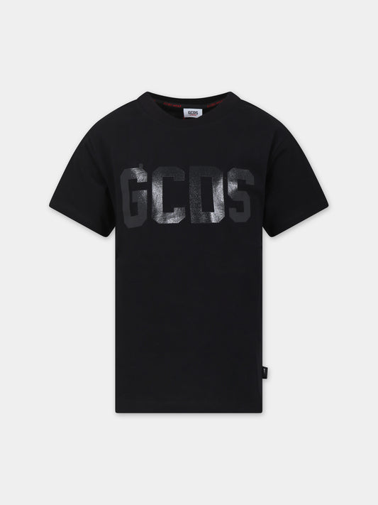 T-shirt nera per bambini con logo,Gcds Kids,DSM00I LAA01 60100