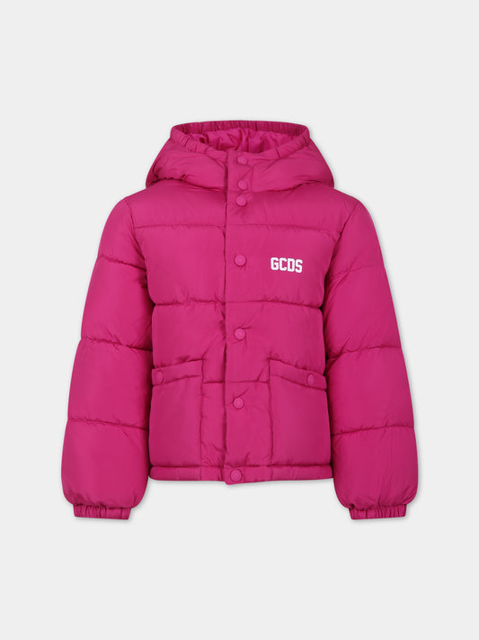 Piumino fucsia per bambina con logo,Gcds Kids,DUS00E L3A53 50605