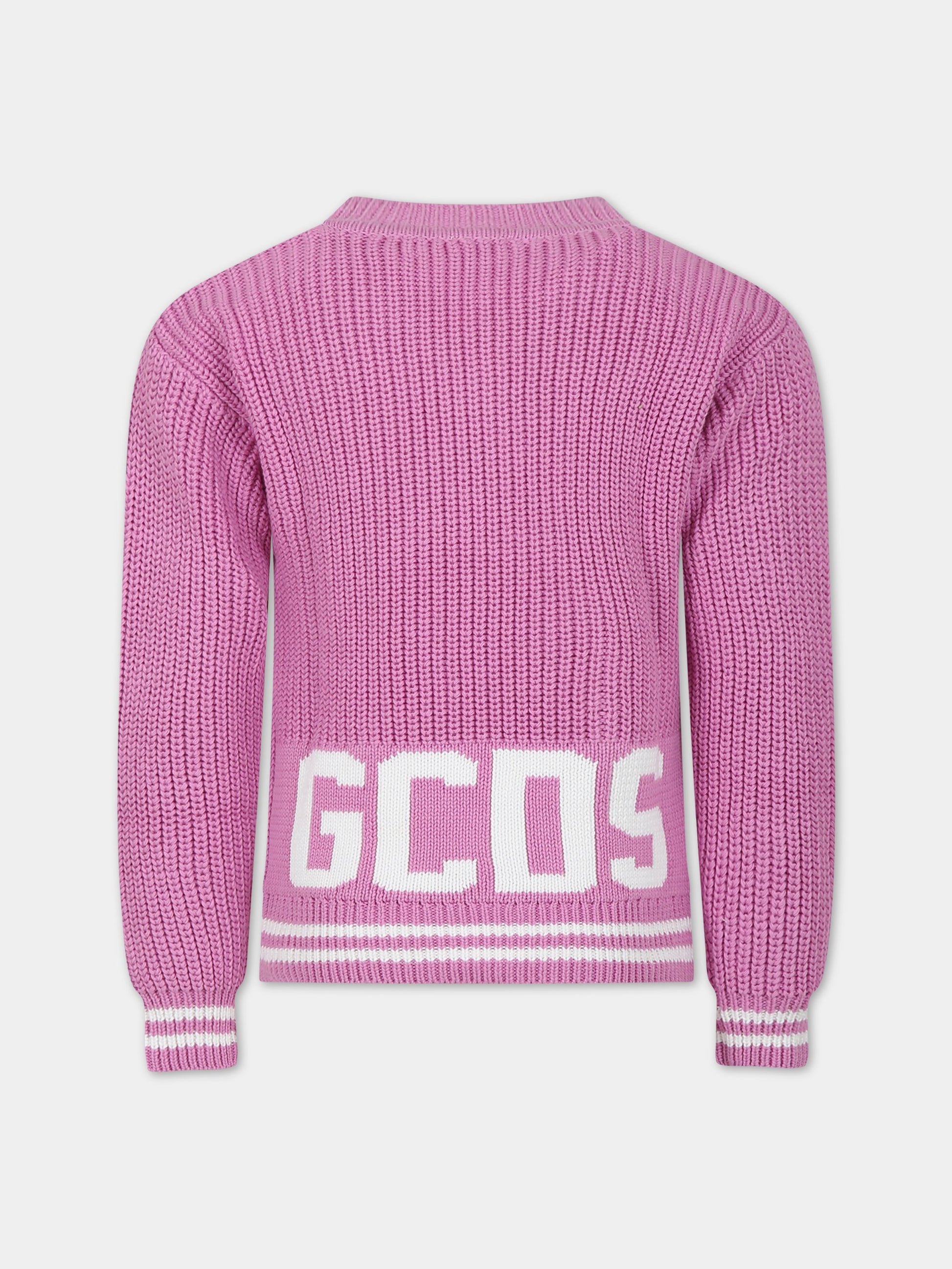 Maglione rosa per bambina con logo,Gcds Kids,DUW00D LHE03 50304