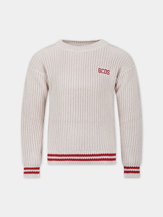 Maglione beige per bambini con logo,Gcds Kids,DUW00D LHE03 20325