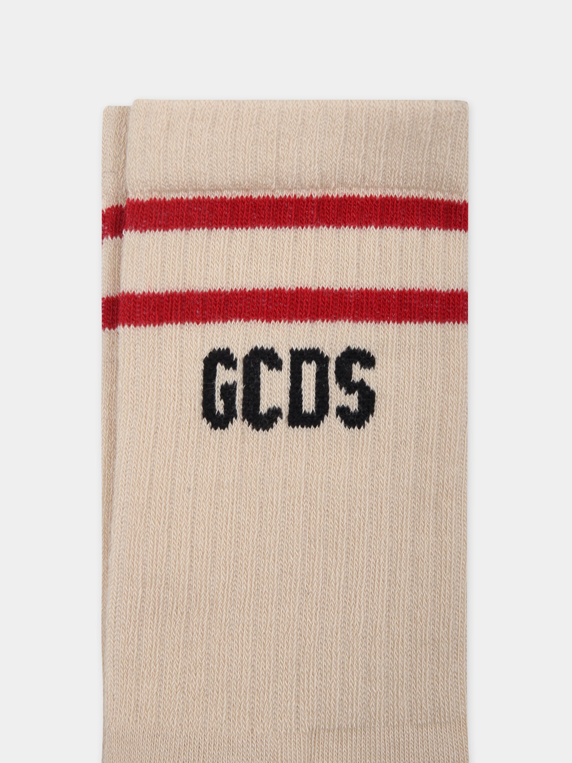Calze beige per bambini con logo,Gcds Kids,DUX00Y LHE25 20325