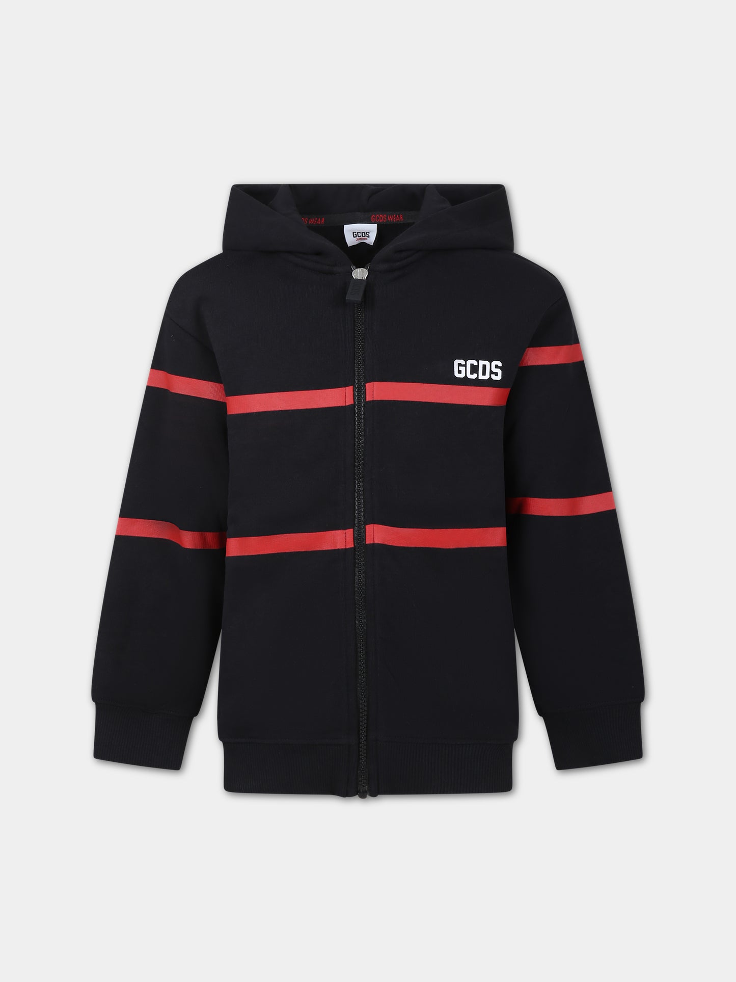 Felpa nera per bambini cpn righe e logo,Gcds Kids,DOF001 LCA52 81788