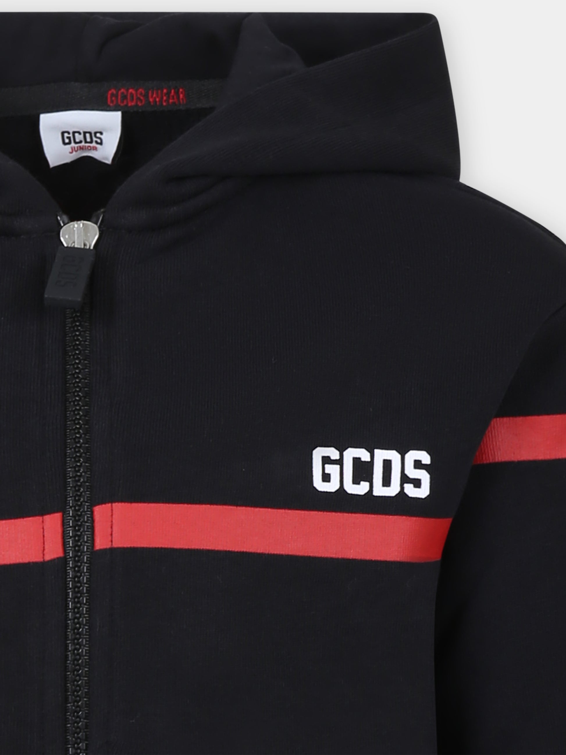 Felpa nera per bambini cpn righe e logo,Gcds Kids,DOF001 LCA52 81788