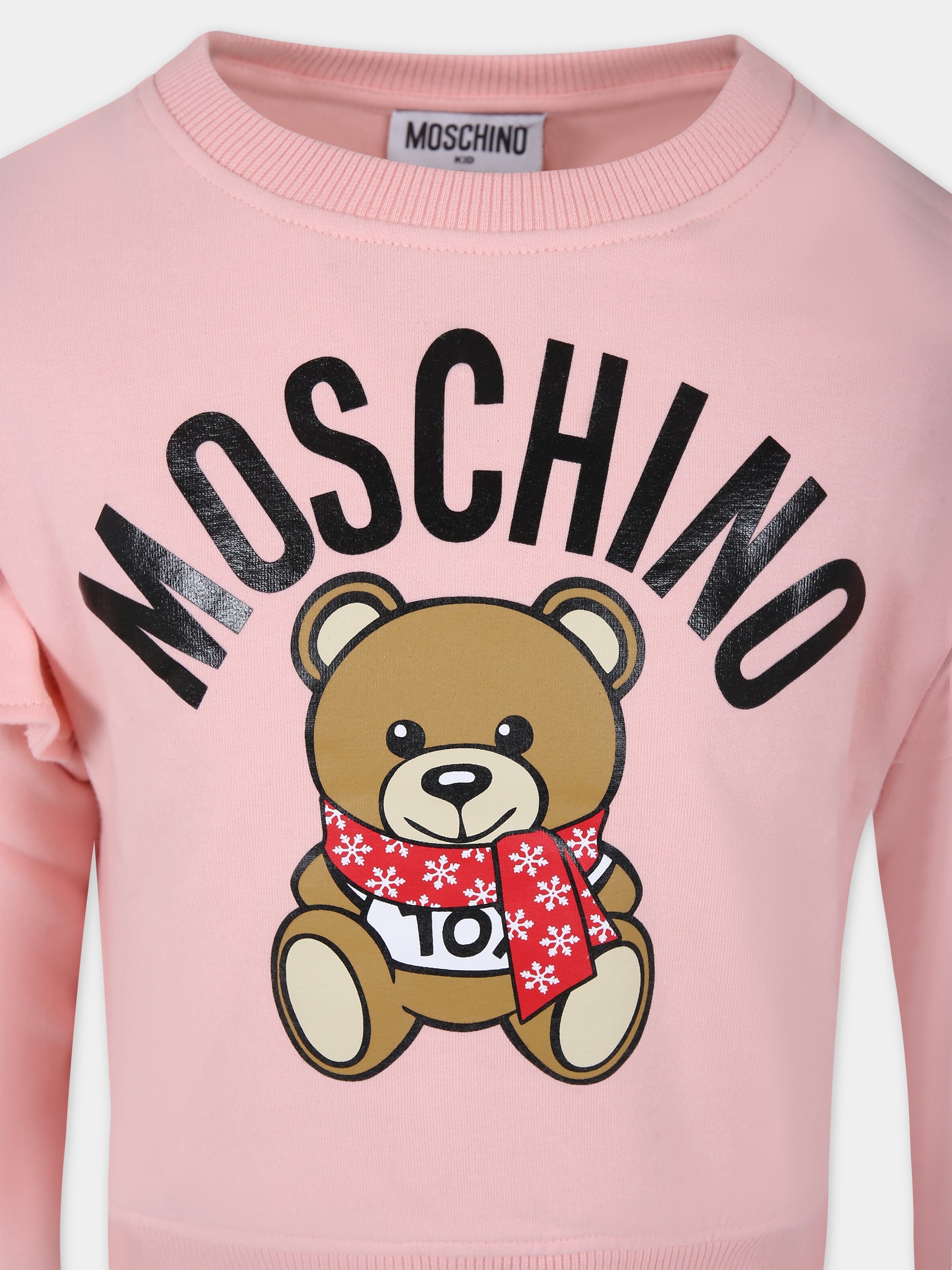 Felpa rosa per bambina con Teddy Bear e logo,Moschino Kids,HDF05B LDA53 50209