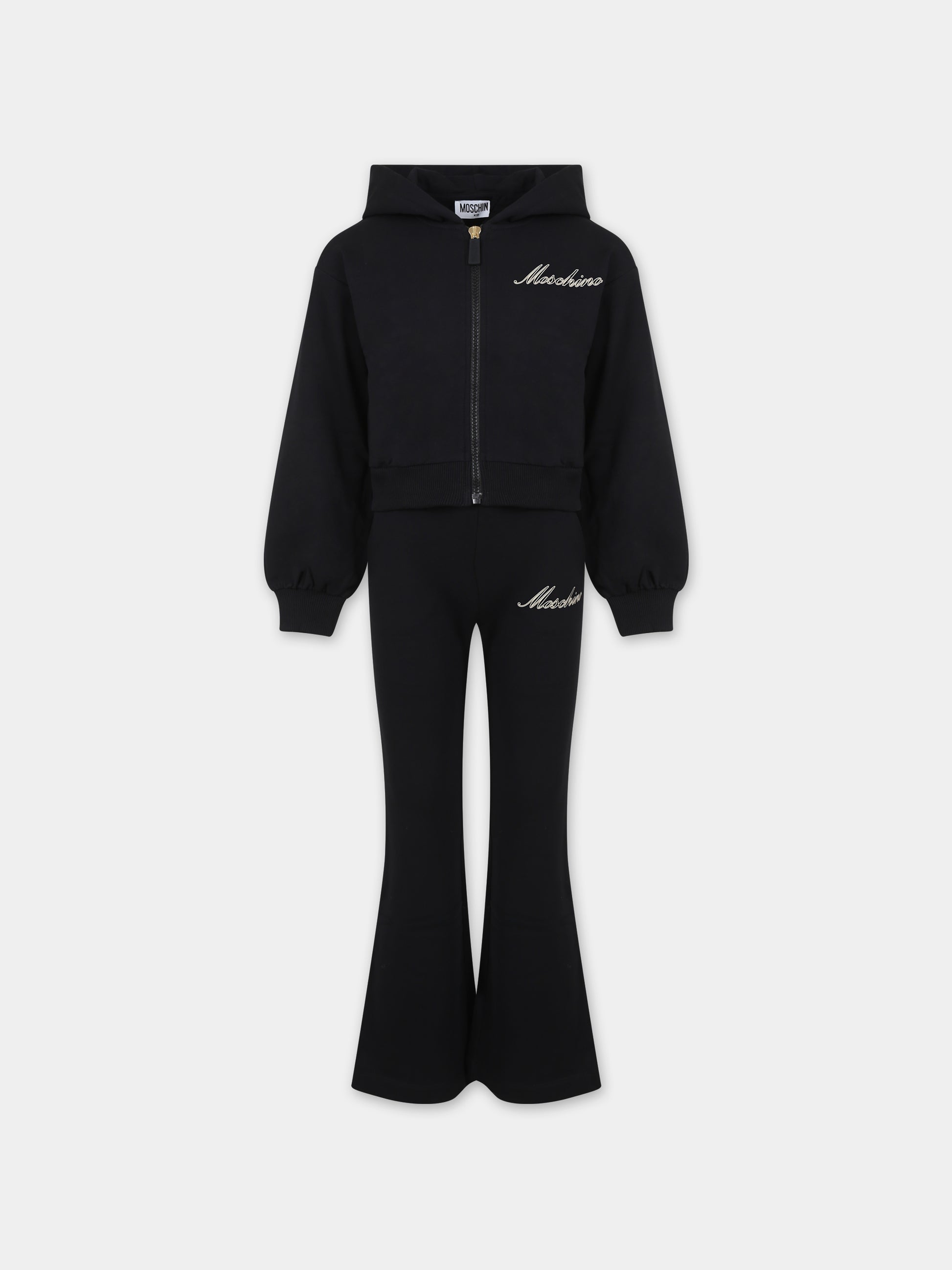 Completo nero per bambina con logo,Moschino Kids,HDK02S LDA16 60100