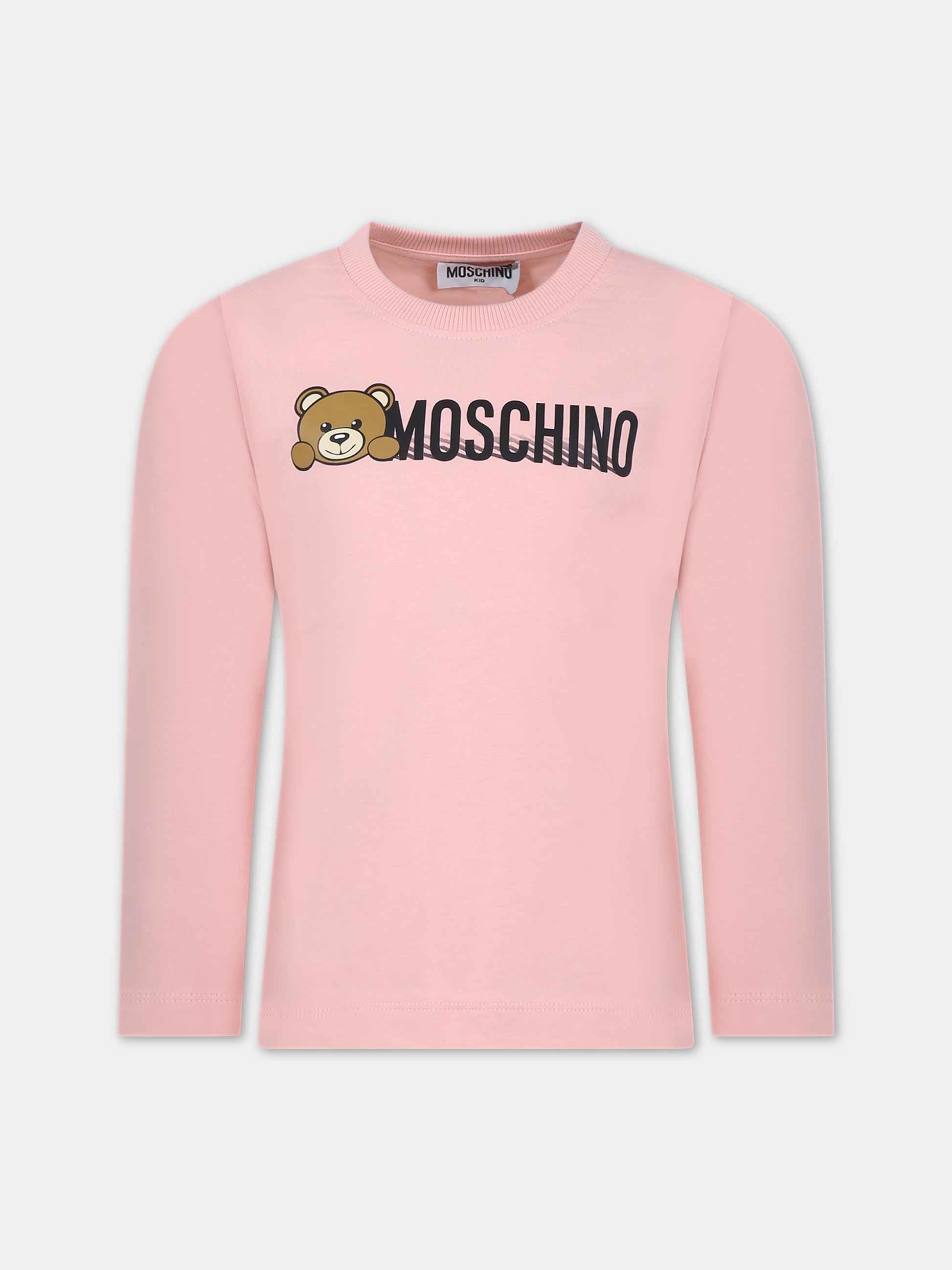 T-shirt rosa per bambina con Teddy Bear e logo,Moschino Kids,HNO00J LAA34 50209