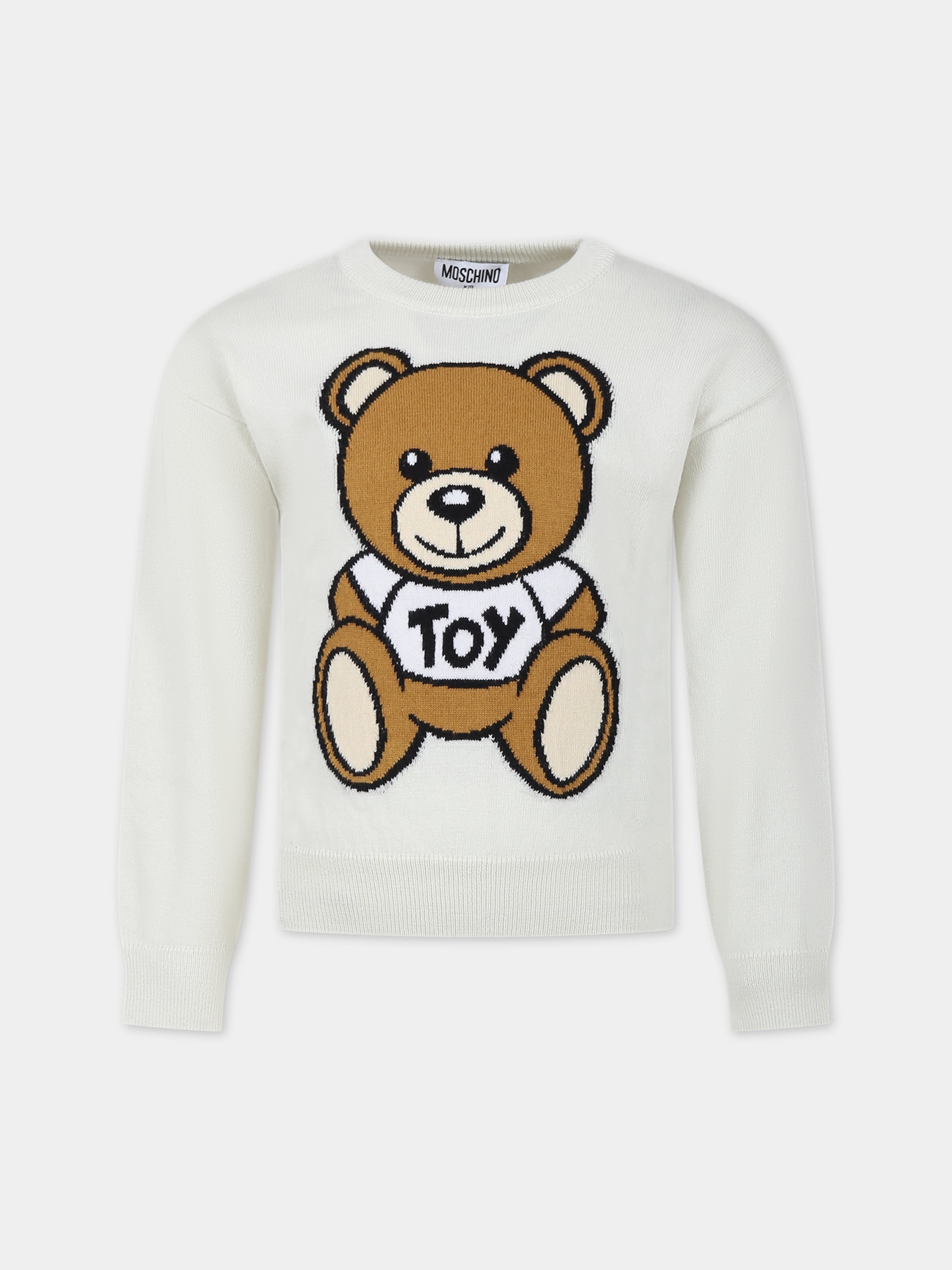 Maglione bianco per bambini con Teddy Bear,Moschino Kids,HNW00T LHE43 10063