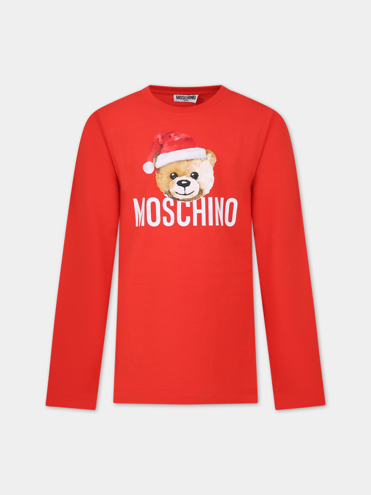 T-shirt rossa per bambini con Teddy Bear e logo,Moschino Kids,HPO00K LBA24 50109