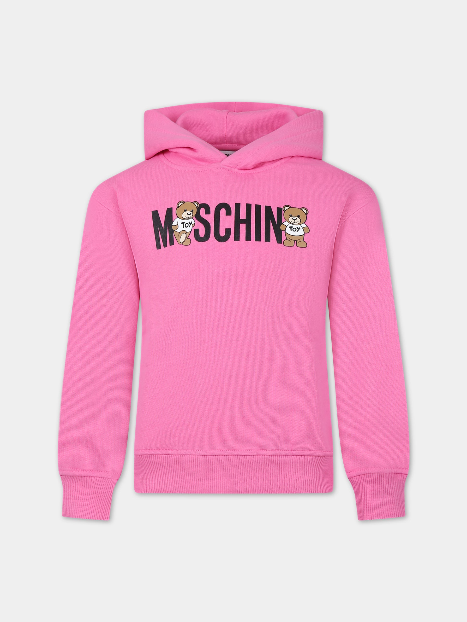Felpa rosa per bambina con Teddy Bears e logo,Moschino Kids,HUF07I LCA58 52458